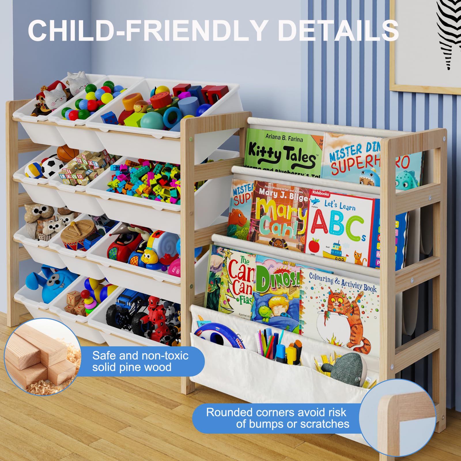 12-Bin Large Toy Storage Organizer with 4-Tier Bookshelf - Kids Room, Playroom & Nursery Organization - Perfect for Storing Toys, Books & Learning Materials