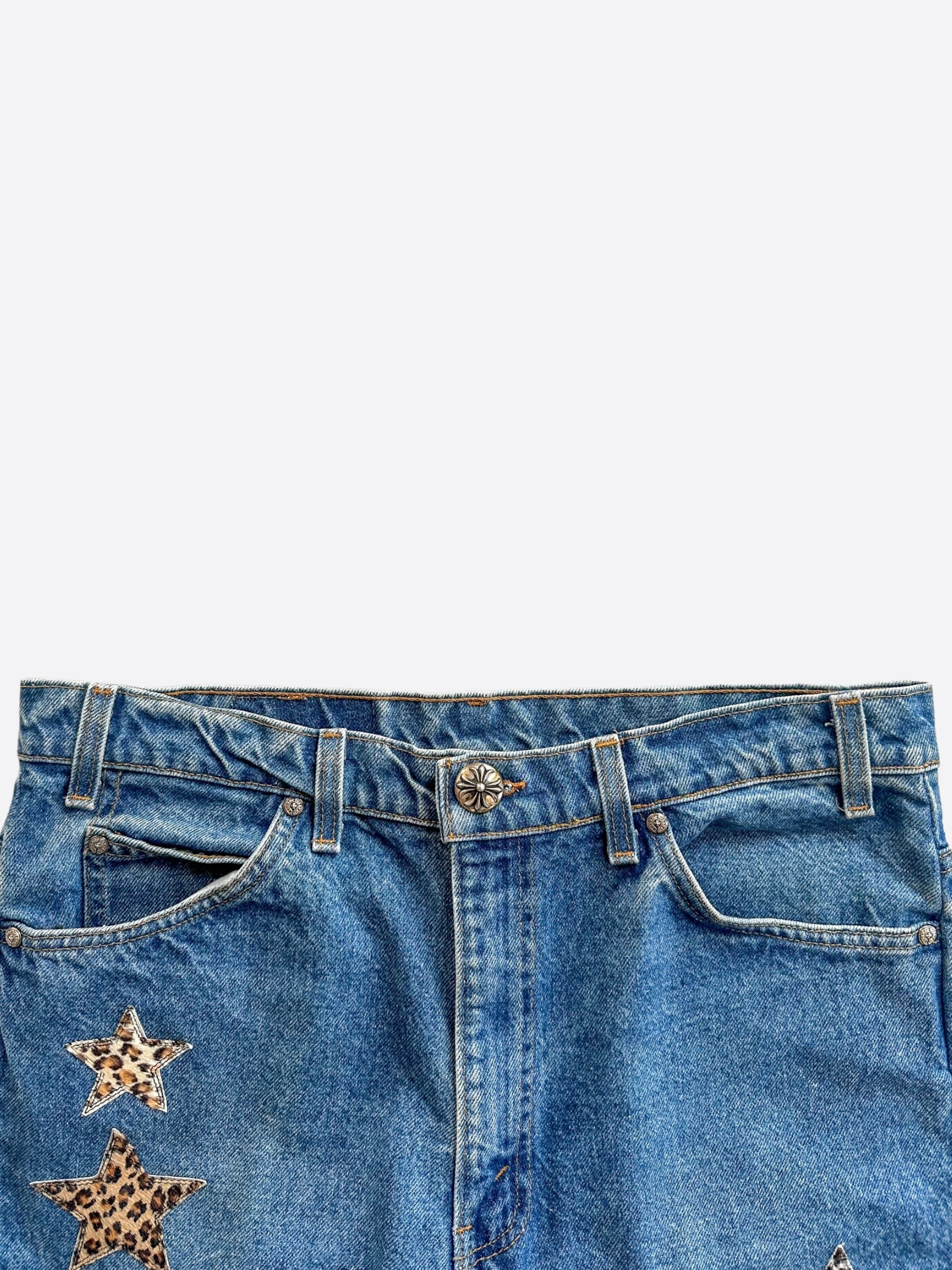Chrome Hearts x Levi's Blue Cheetah Star Patch Jeans for Men & Women | Vintage Denim Pants with Unique Design | Perfect for Streetwear & Casual Outfits