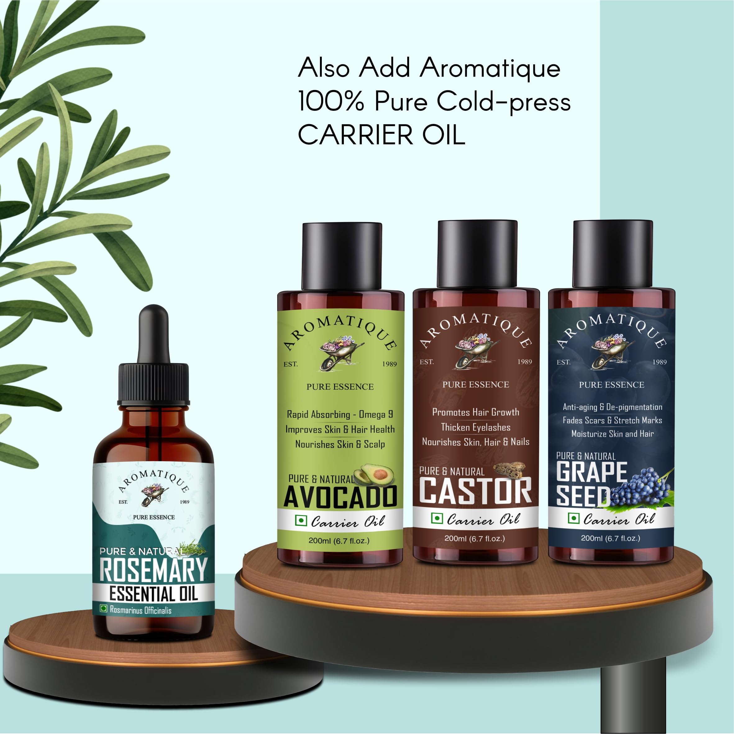 **Aromatique Pure Rosemary Essential Oil for Hair Growth & Skin Care - 15ml | Strengthens Hair & Scalp, Promotes Thickness & Density | Natural Aromatherapy for Relaxation & Massage**