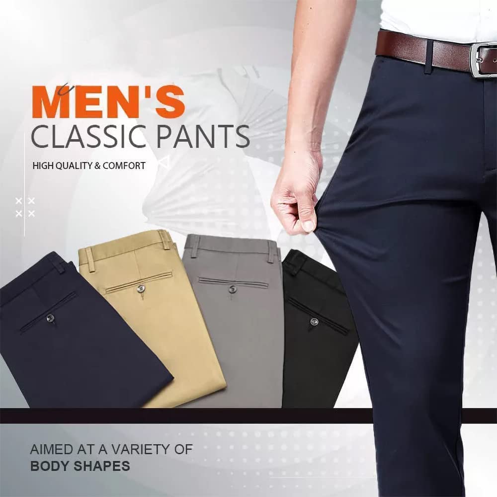 Premium Men's Ice Silk Suit Pants - Wrinkle-Free Stretch Dress Pants for Business & Summer | Breathable Cool Comfort for Office, Travel & Formal Occasions