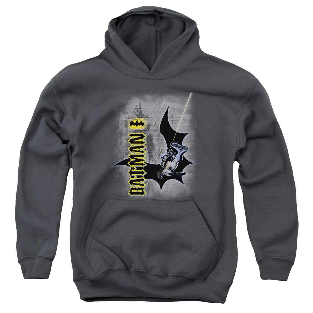 Trevco Batman Swing Into Action Unisex Youth Pullover Hoodie - Soft & Comfortable Kids Hooded Sweatshirt for Superhero Fans - Perfect for School, Play & Halloween Costumes