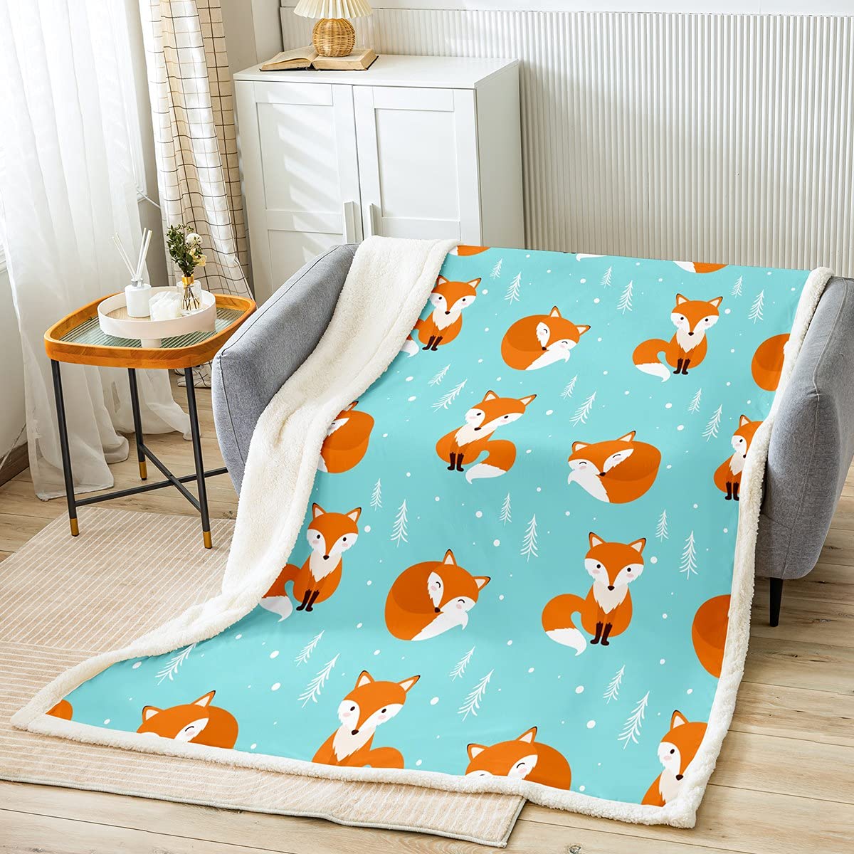Soft 3D Fox Throw Blanket for Kids - Kawaii Animal Theme Fleece Blanket 60x80 Inches, Twin Size Super Plush & Cozy for Bed, Sofa, Couch - Perfect Cute Bedroom Decor & Woodland Themed Gift for Girls