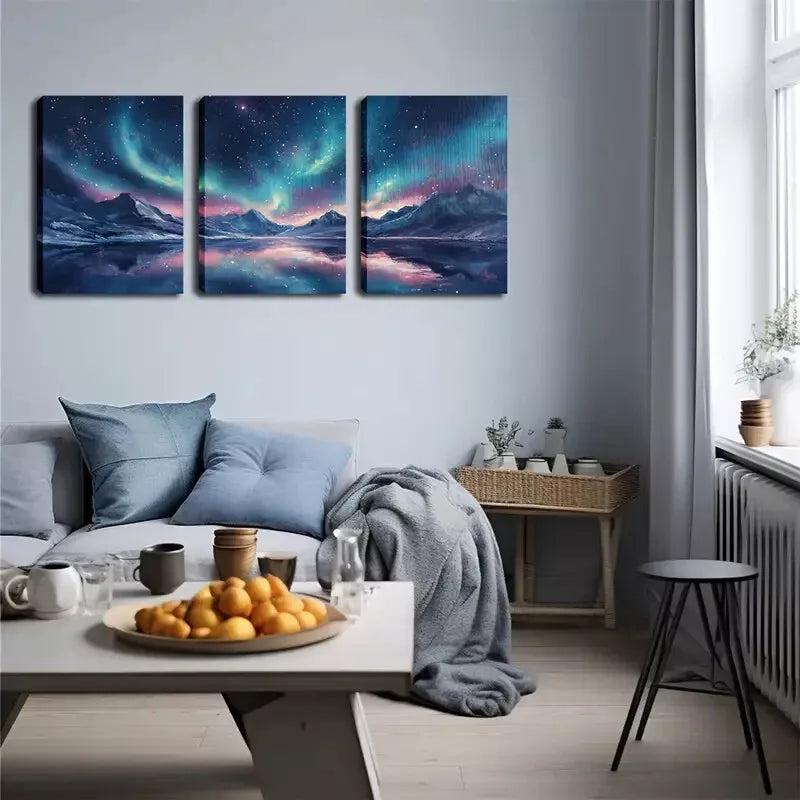 3-Piece Arctic Light Oil Painting on Canvas Wall Art Set - Framed 40x60cm High Quality Print | 100% Australian Made | Ready to Hang | Perfect for Living Room, Bedroom & Office Decor