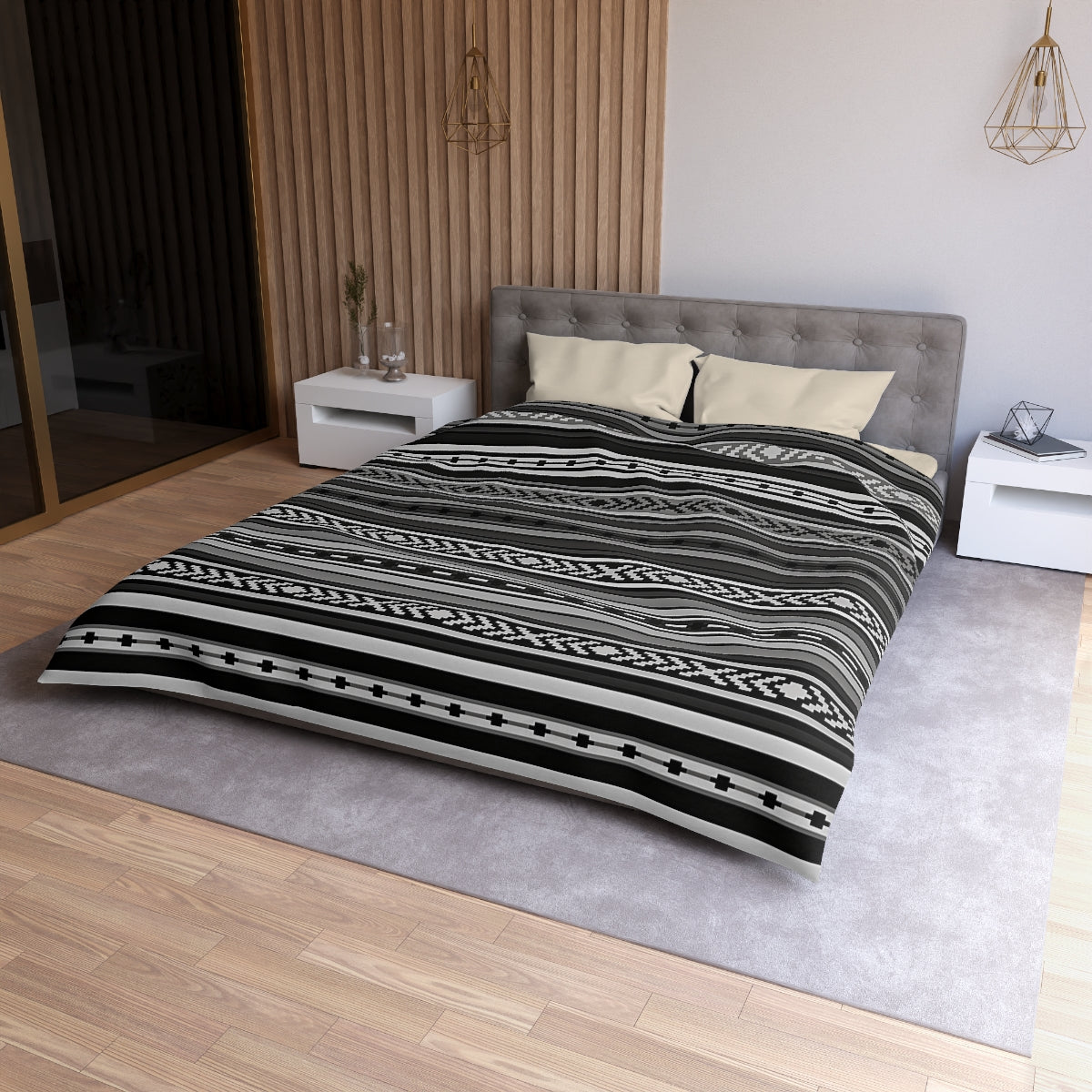Santa Fe Gray Microfiber Polyester Duvet Cover Set with Invisible Zipper - Southwestern Style Bedding for Queen, King, Full & Twin Size - Perfect for Guest Rooms, Master Bedrooms & Vacation Homes