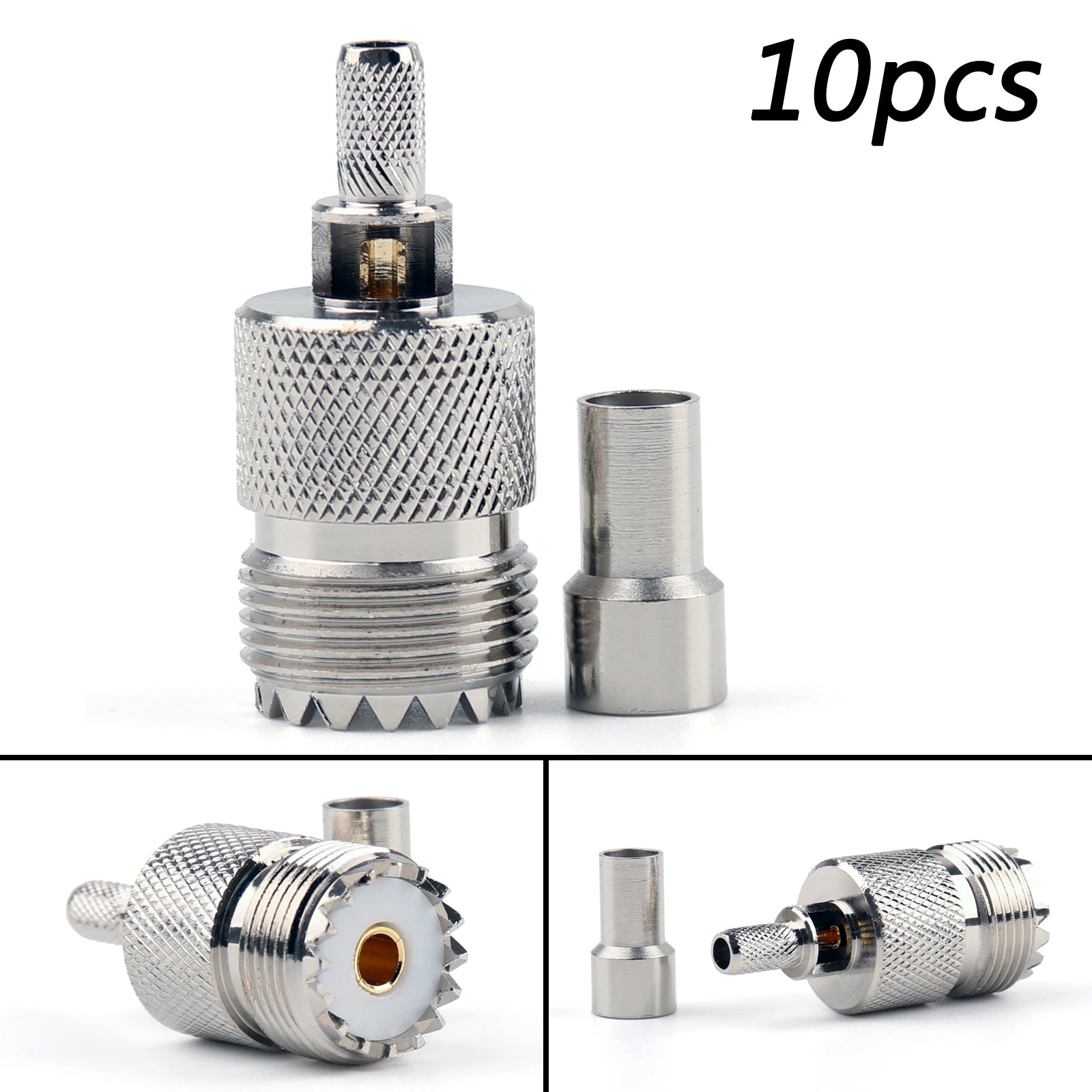 10Pcs UHF Female SO239 Jack Connector for RG58 RG142 LMR195 RG400 Coaxial Cable - Perfect for Ham Radio, CB Antenna, and CCTV Installation