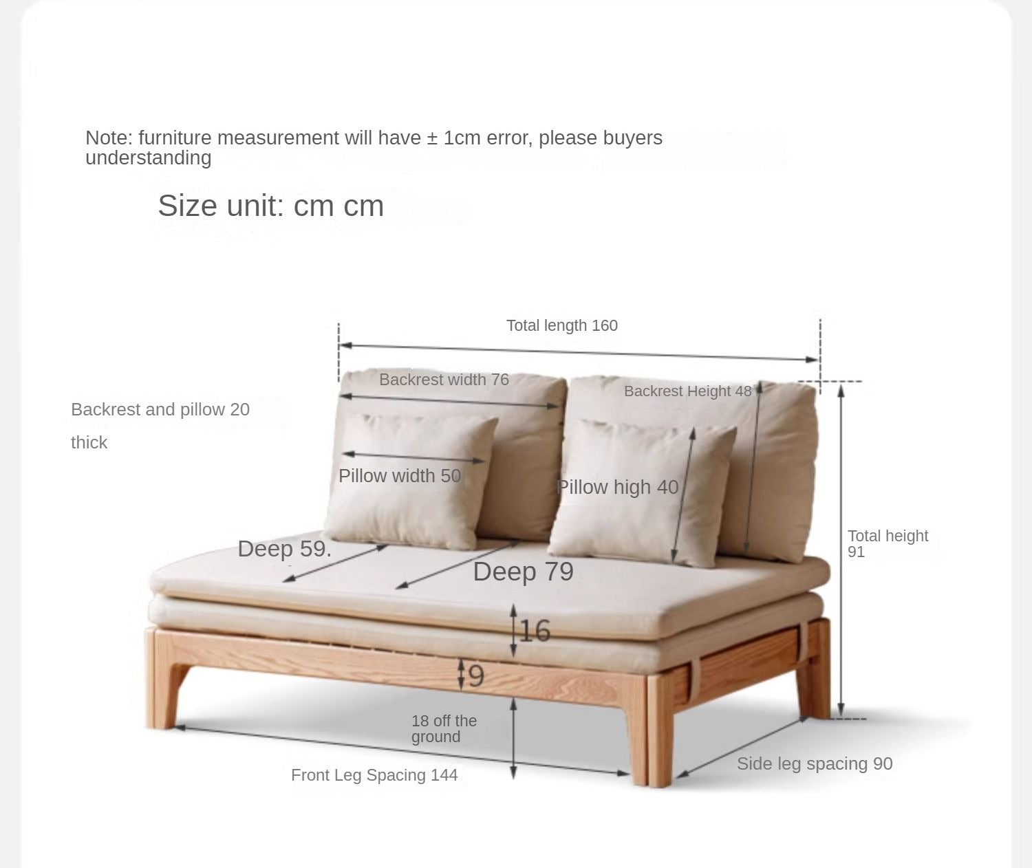Oak Solid Wood Sofa Bed - Convertible Sleeper Sofa for Small Spaces | Perfect for Apartments, Guest Rooms & Home Offices
