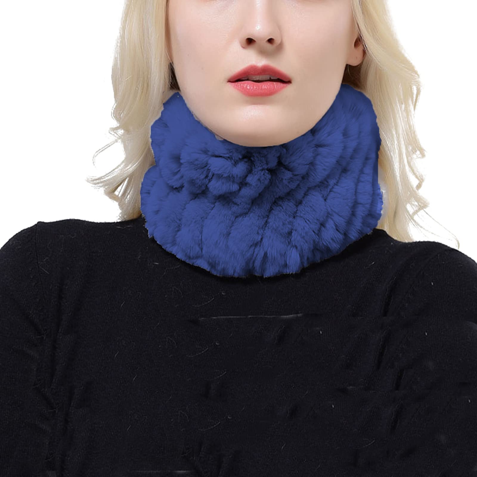 Valpeak Winter Fur Headband Scarf - Knit Elastic Headband & Neck Warmer for Women - Soft Fleece Muffler for Cold Weather (Blue) - Perfect for Skiing, Snowboarding & Outdoor Winter Activities