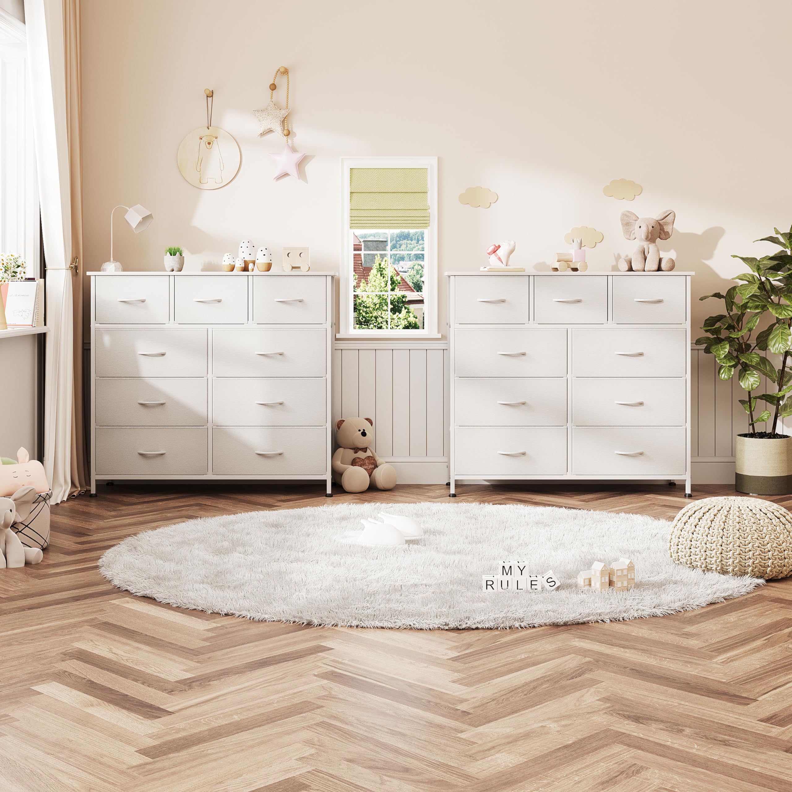 9-Drawer White Wooden Dresser for Bedroom - Tall Chest of Drawers with Wooden Top for Living Room, Closet & Entryway Storage | Perfect for Bedroom Organization & TV Stand Storage