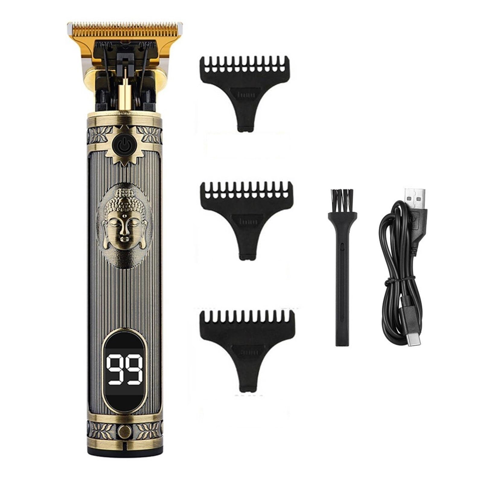 Professional Cordless Hair Clipper for Men - Vintage T9 Barber Trimmer with Metal LCD Display, USB Rechargeable Beard & Mustache Grooming Kit - Perfect for Home Haircuts, Beard Trimming & Professional Salon Use