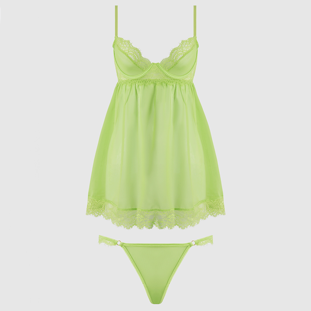 House of Desire Shavon Sheer Chiffon Babydoll & Thong Set - Sexy Lingerie for Women, Comfortable Nightwear, Romantic Occasions & Boudoir Photography