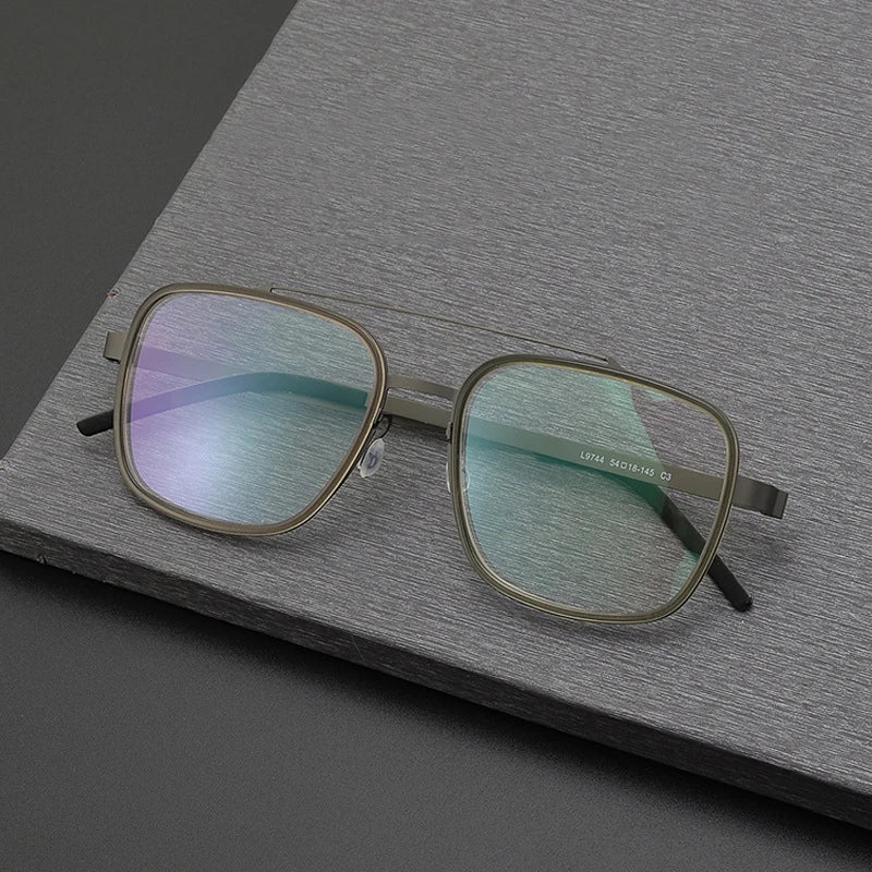 Stylish Unisex Black Titanium Square Double Bridge Eyeglasses Frame 9744 - Perfect for Work, Reading & Fashion Accessories