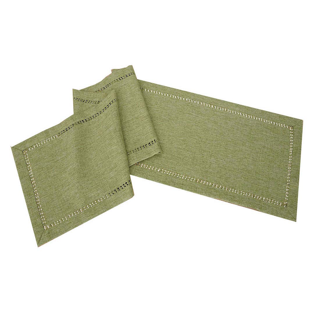 Handmade Solid Sage Green Dining Table Runner - Double-Hemstitched Dresser Scarf 14x36 Inches - Elegant Table Decor for Weddings, Holidays & Home Dining