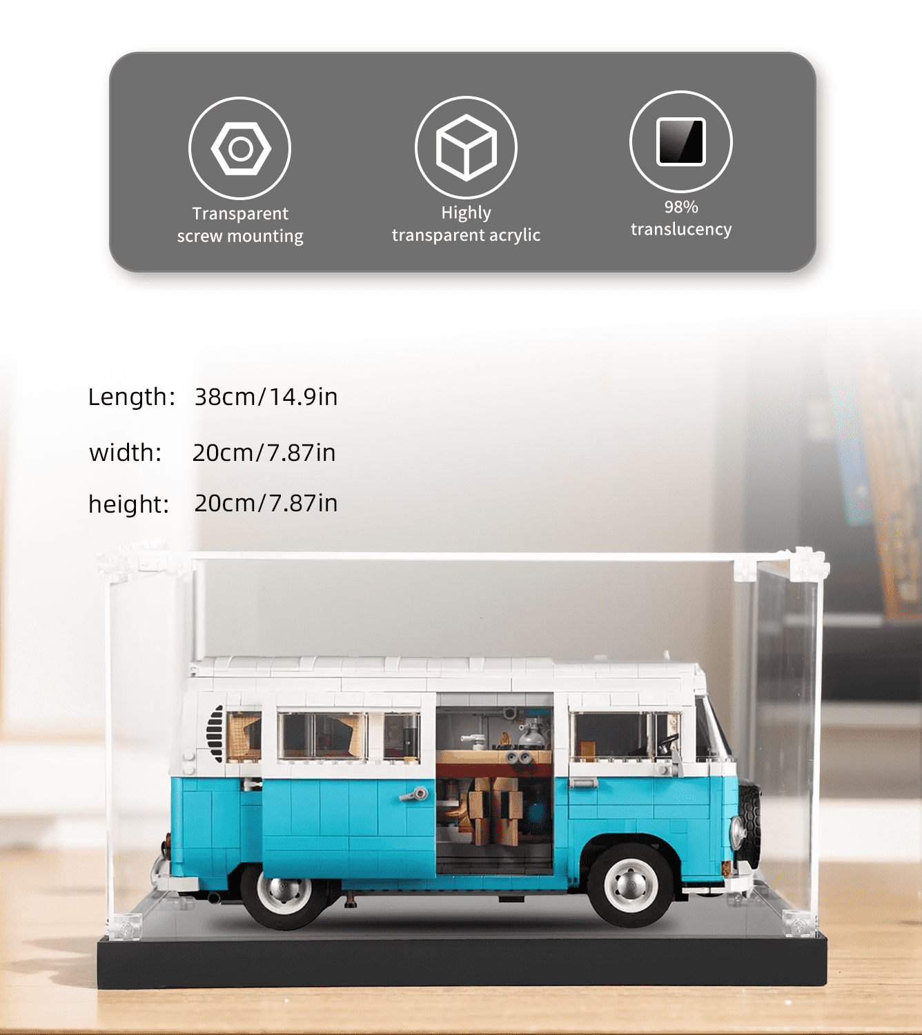 Lego Volkswagen T2 Camper Van 10279 Display Case - Premium Acrylic Showcase for Collectible LEGO Sets - Perfect for Home Decor, Office Display & Gift Giving