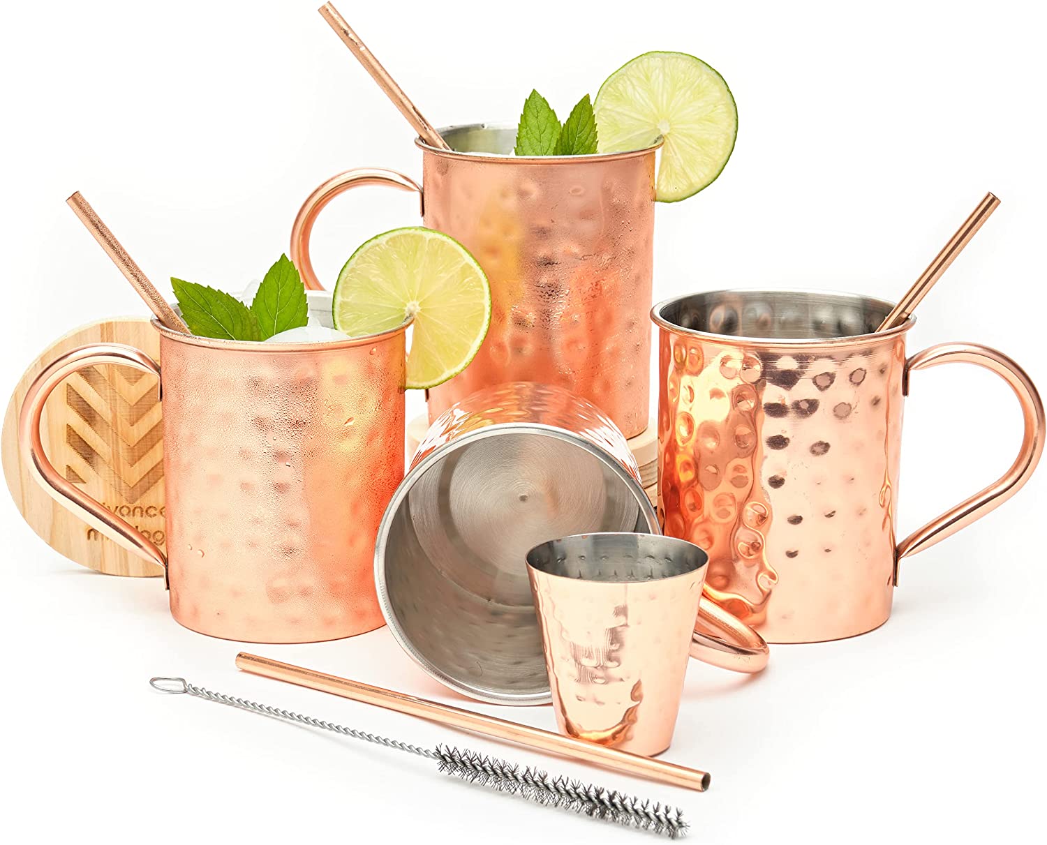 Premium 16oz Stainless Steel Moscow Mule Mugs Set of 4 - Classic Copper Lined Cocktail Cups for Gin, Vodka & Whiskey Drinks - Perfect for Parties, Gifts & Home Bar Decor