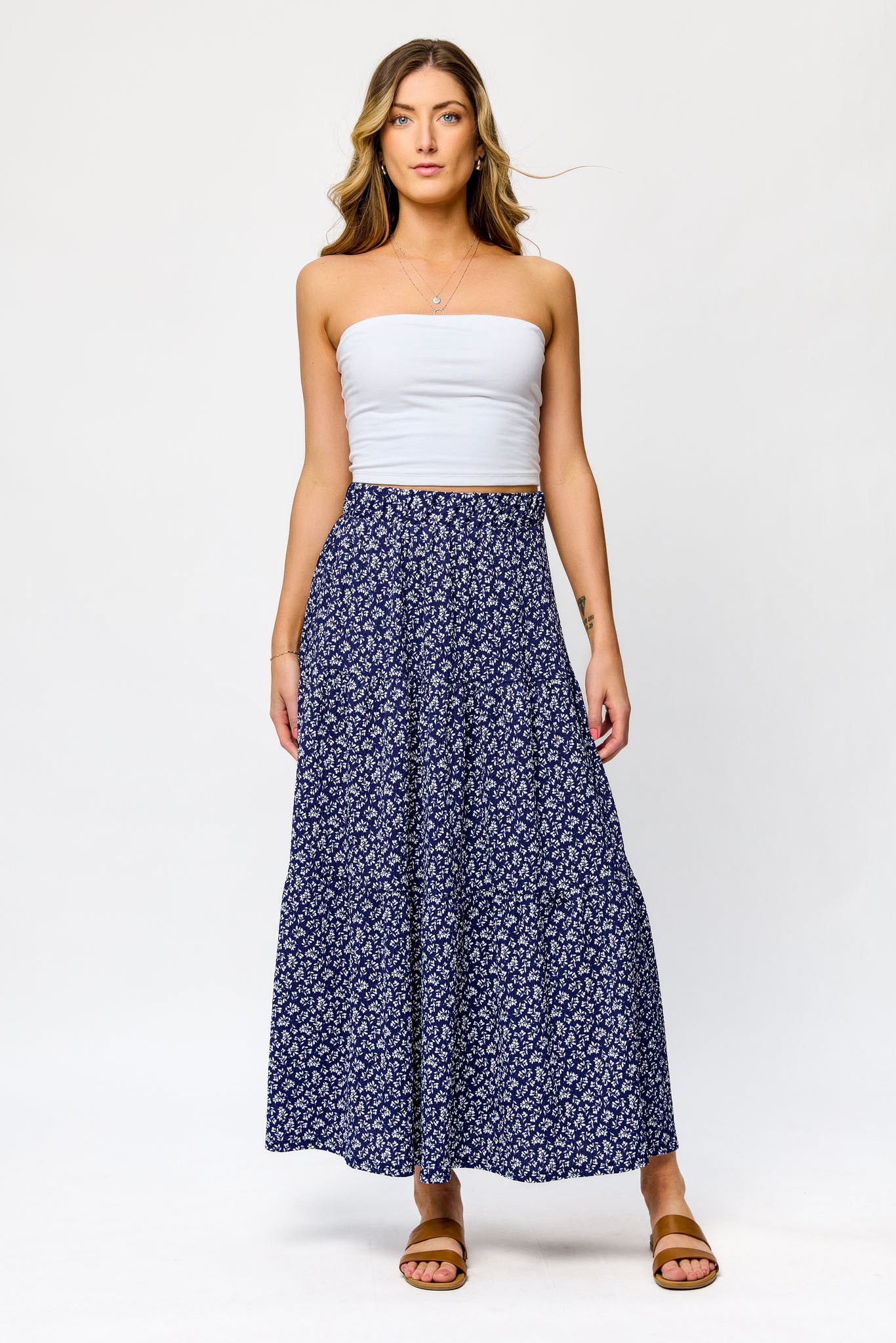 Printed Ripple Jersey Tiered Maxi Skirt for Women - Flowy Boho Beach Skirt with Elastic Waist | Perfect for Summer Vacations, Music Festivals & Casual Outings