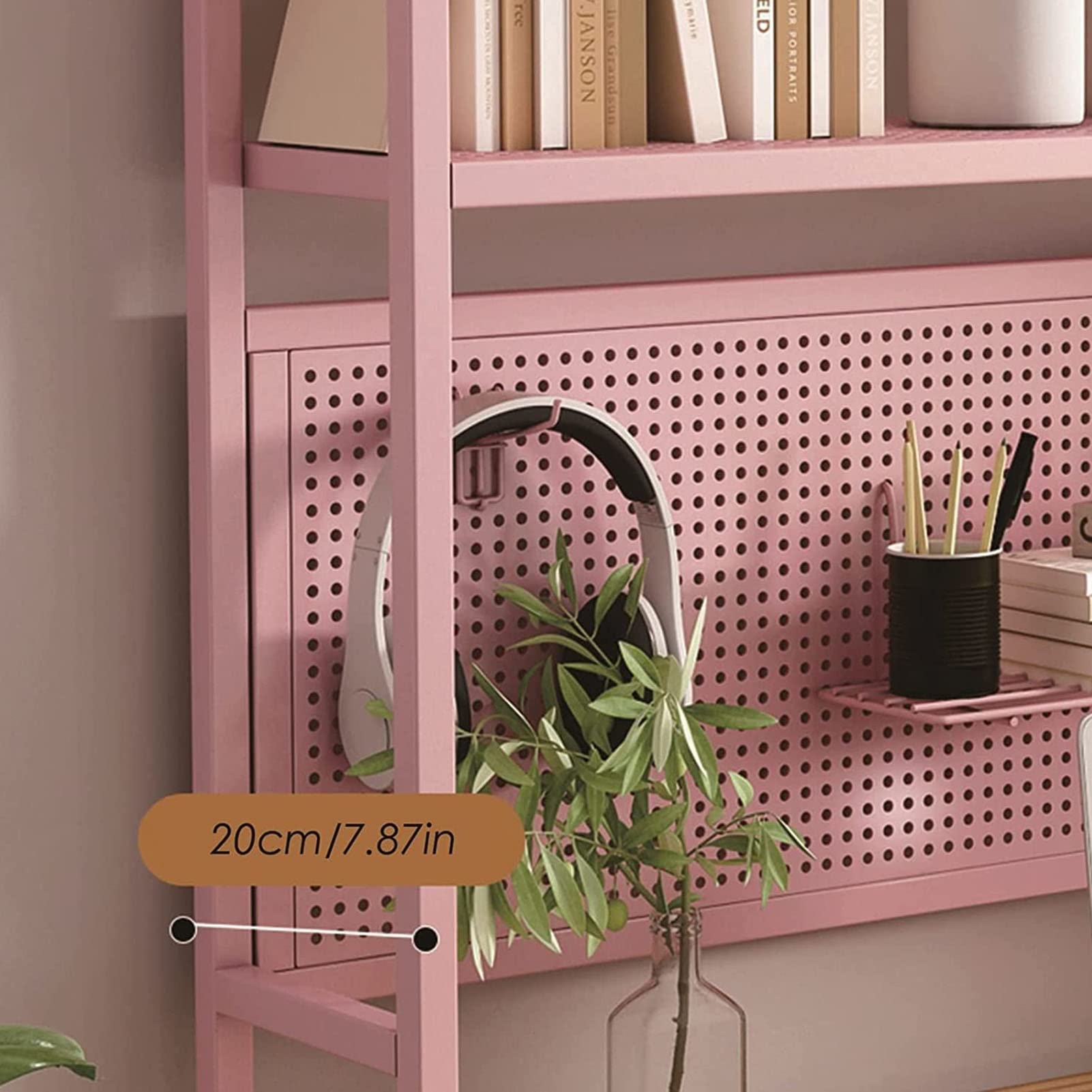 2-Tier Wrought Iron Desktop Bookshelf - Adjustable Office Organizer with Perforated Board, Industrial Style Computer Desk Shelf for Home & Office Storage - Perfect for Books, Plants & Decor (White)