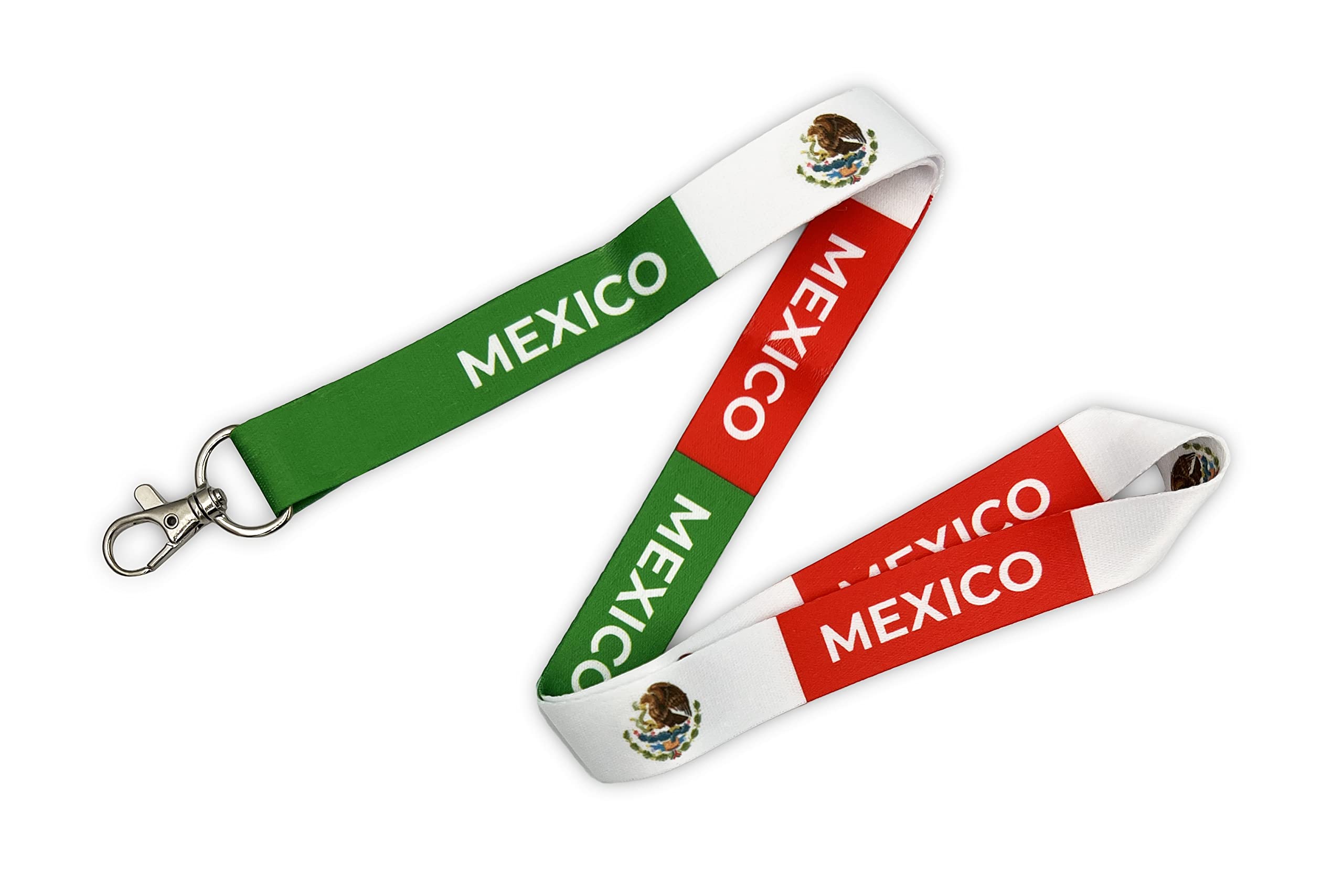 PinMaze Mexico Flag Lanyard with Embroidered Mexican Coat of Arms - Premium Keychain Badge Holder for ID Cards, Keys & Work Badges - Perfect for Schools, Offices & Events