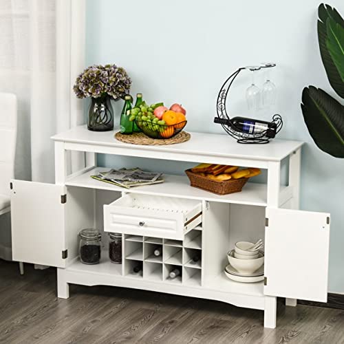 Modern White Wooden Kitchen Buffet Bar Cabinet with Drawer & 12-Bottle Wine Rack - Storage Furniture for Dining Room, Living Room & Home Bar Organization