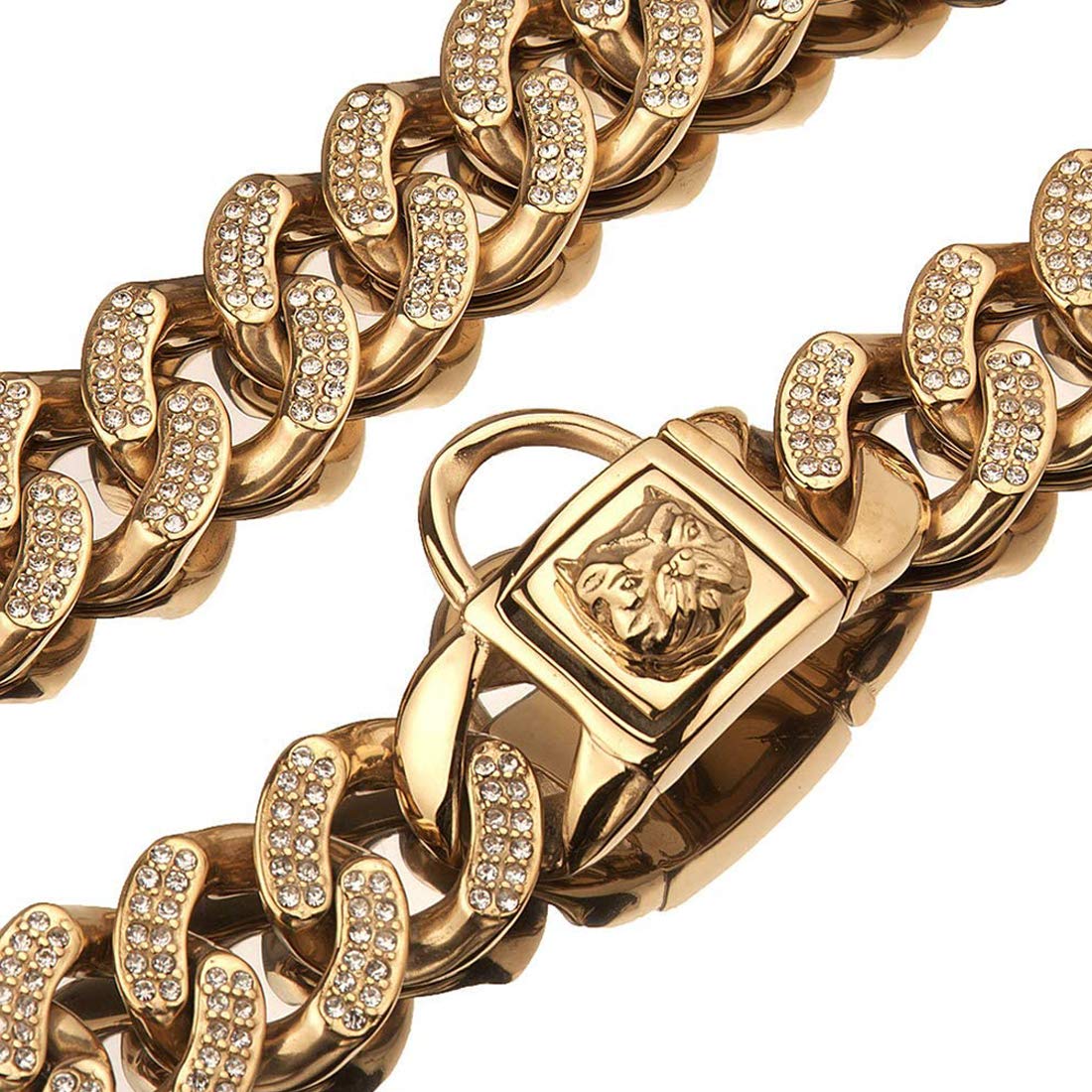 32MM Heavy Duty Stainless Steel Dog Chain Collar for American Bully - 16inch/41cm Gold Plated Pet Necklace - Perfect for Training, Walking & Fashion Accessories