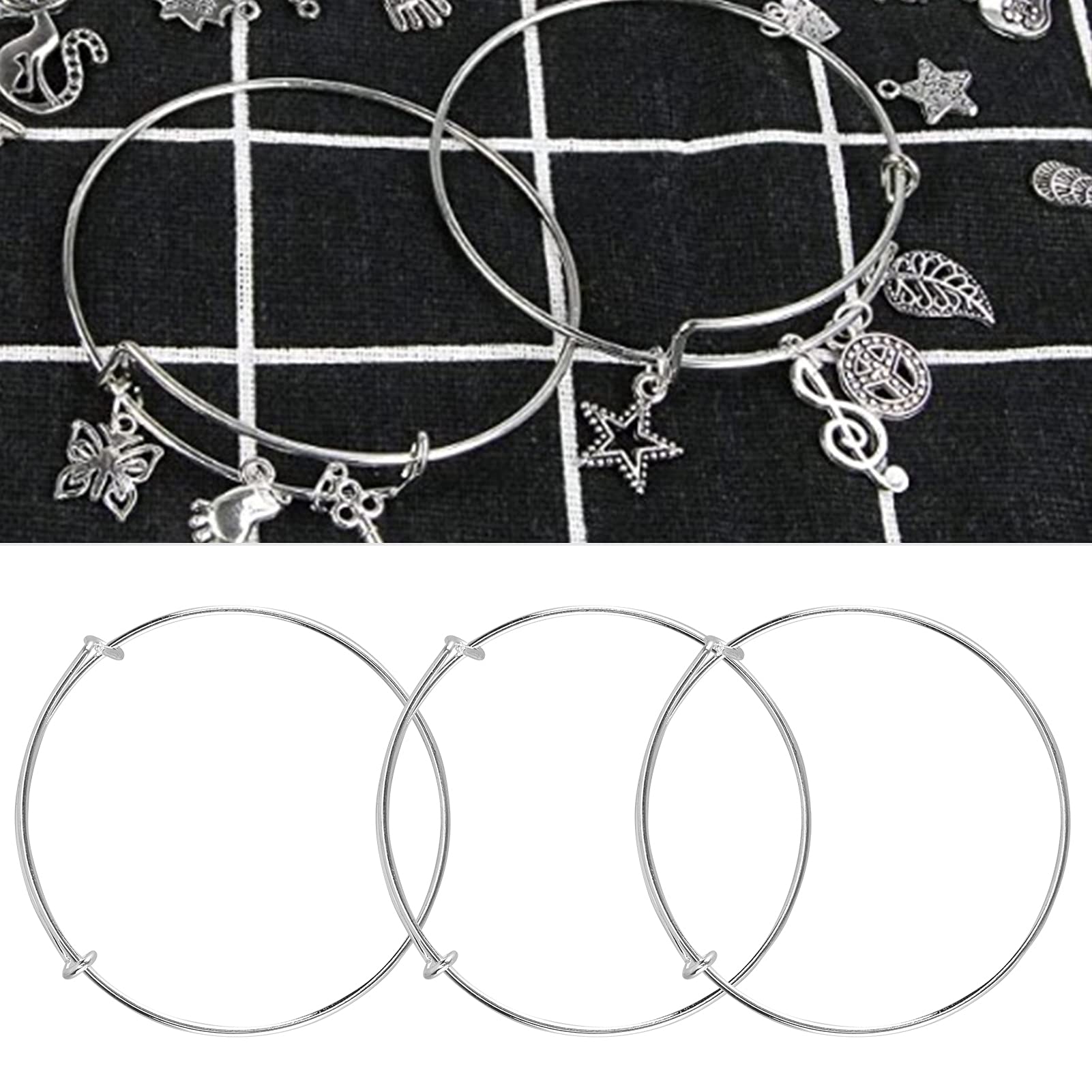 20PCS Expandable Stainless Steel Bangle Bracelets - Adjustable Wire Blank Bracelets for DIY Jewelry Making, Silver Color | Perfect for Handmade Crafts, Gift Giving & Fashion Accessories