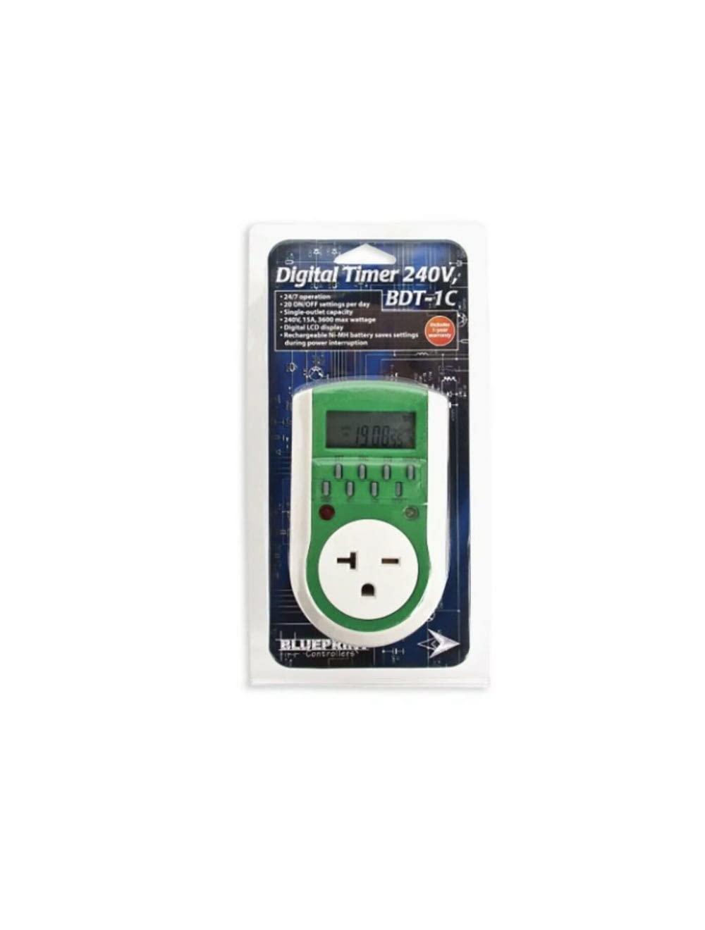 Blueprint Controllers Digital Timer 240V BDT-1C - Programmable Outlet Timer for Home Appliances, HVAC & Lighting Control | Energy Saving & Convenient