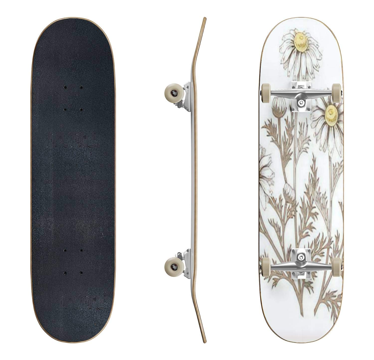 EFTOWEL Cute Daisy Chamomile Vector Skateboard - Classic Concave Longboard for Beginners & Professionals | Perfect Teen Gift for Extreme Sports & Street Skating