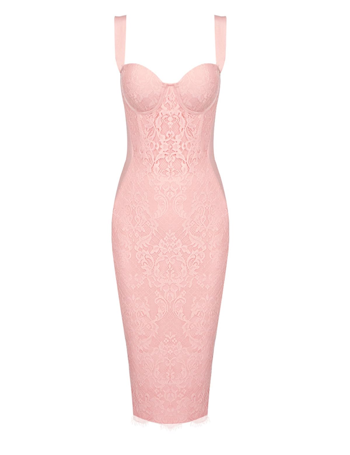 Houstil Women's Elegant Strap Wedding Guest Dress - Bandage Lace Bodycon Cocktail Party Midi Dress for Evening Events, Clubwear, Date Night & Special Occasions