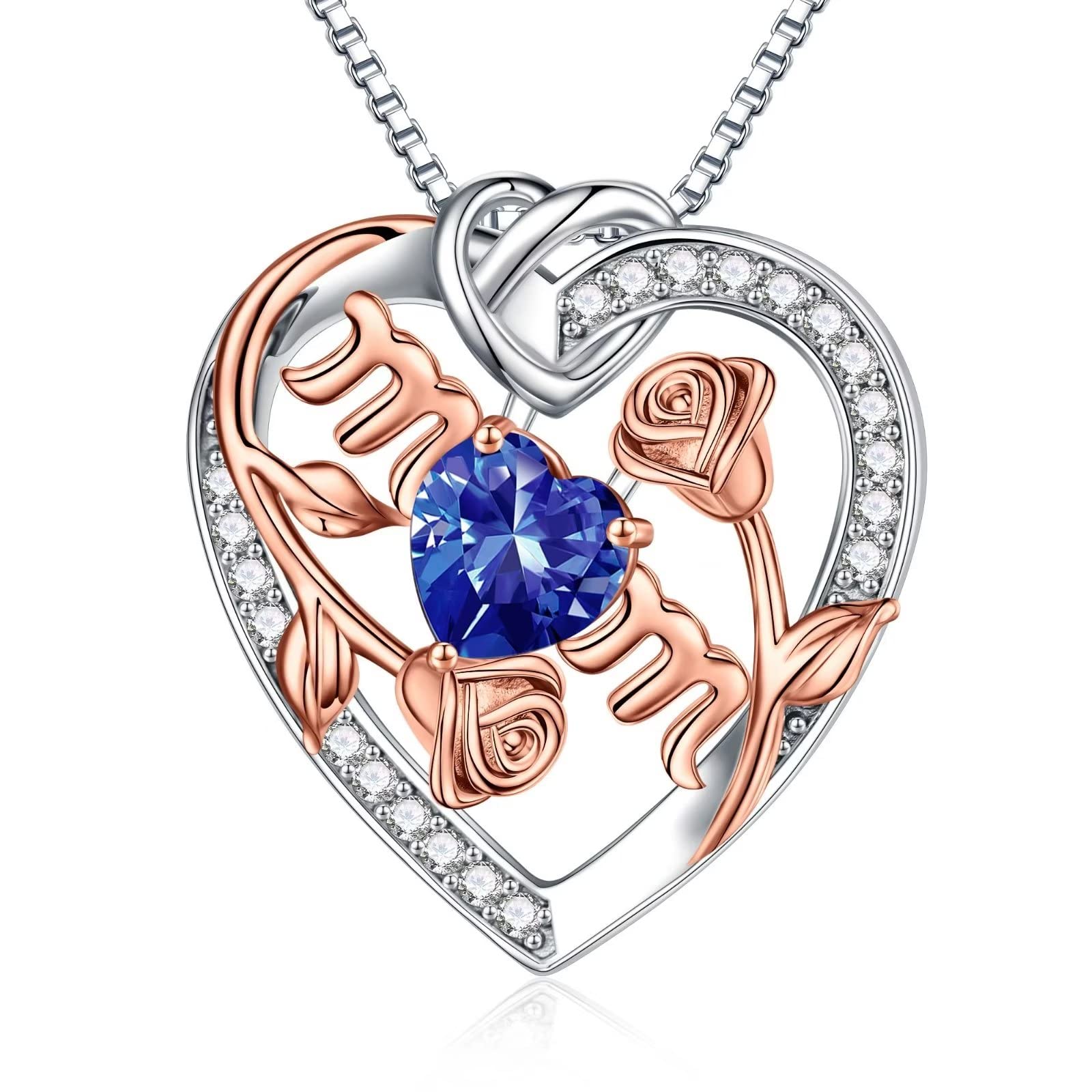 Rose Birthstone Necklace for Mom - S925 Sterling Silver Heart Pendant with Birthstone, Mothers Day Jewelry Gift, Valentines Day Present, Birthday Keepsake - Perfect for Special Occasions & Everyday Wear