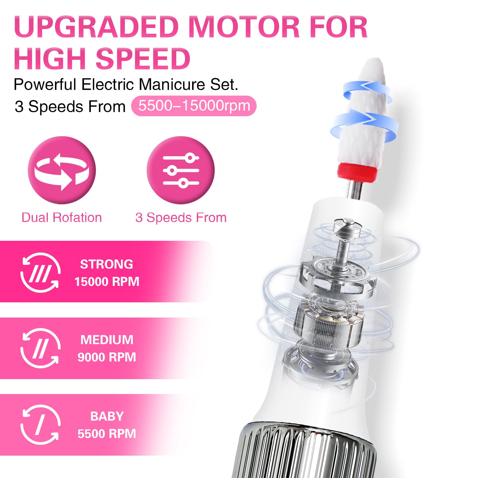 Professional Cordless Electric Nail Drill Kit - 13-in-1 Rechargeable Nail File Machine for Acrylic Nails, Manicure & Pedicure Care | Portable Nail Grinder for Women & Men | Perfect for Home Salon & Professional Nail Art