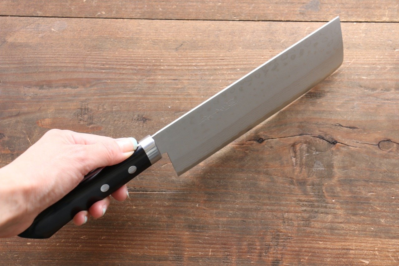Premium Kunihira Sairyu VG10 Damascus Steel Nakiri Knife 165mm with Pakka Wood Handle - Japanese Vegetable Knife for Professional Chefs & Home Cooking