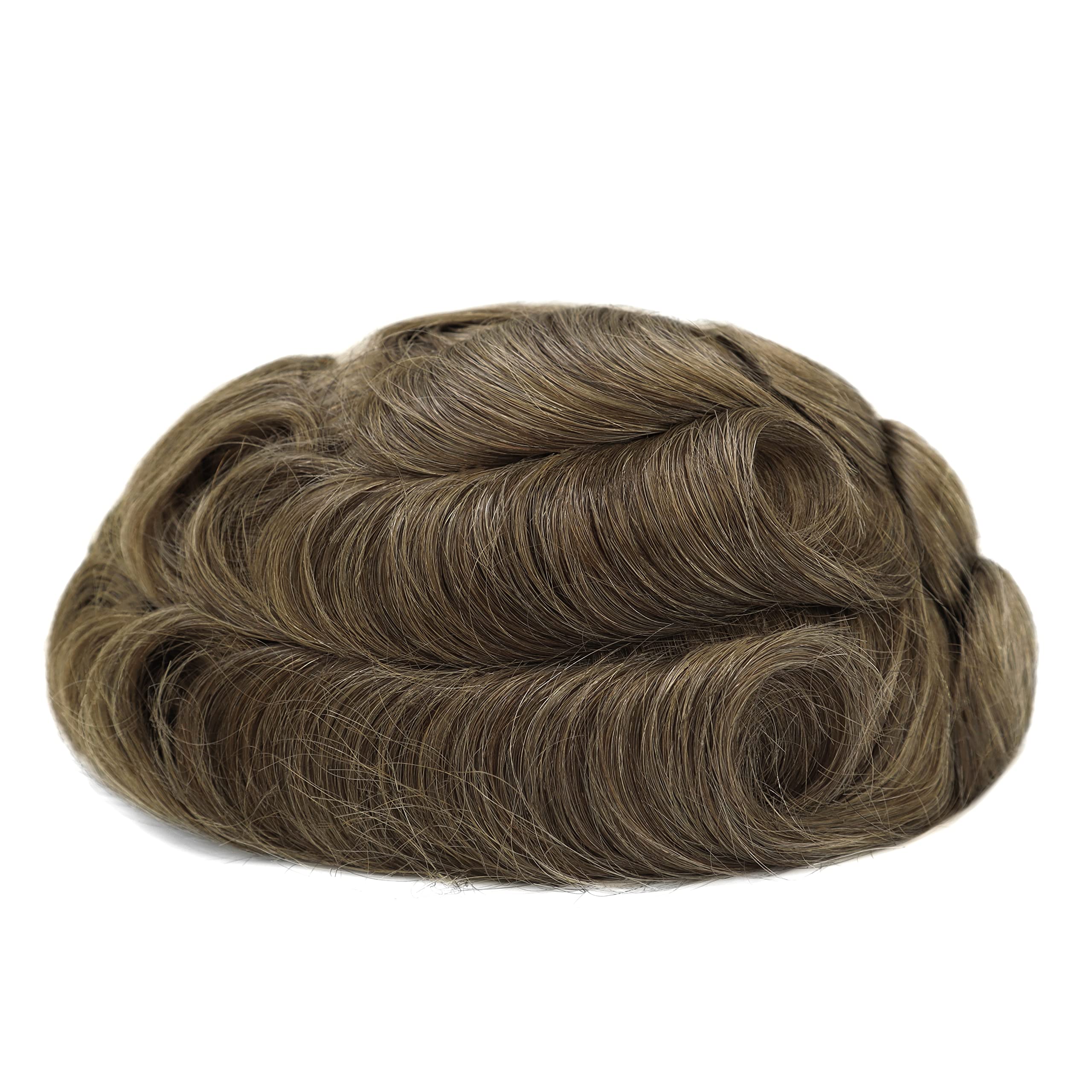 Premium Men's Toupee - 0.08mm Thin Skin Human Hair Replacement System with Knotting Technique (#18 Medium Brown) - Natural Looking Hairpiece for Daily Wear & Special Occasions