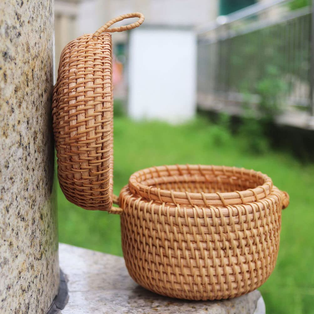 Natural Rattan Storage Basket - Multi-Purpose Woven Organizer for Plants, Toys, Candy, Bread & Tea | Stylish Desk & Home Decor | Eco-Friendly White Rattan Bin for Living Room, Kitchen & Office