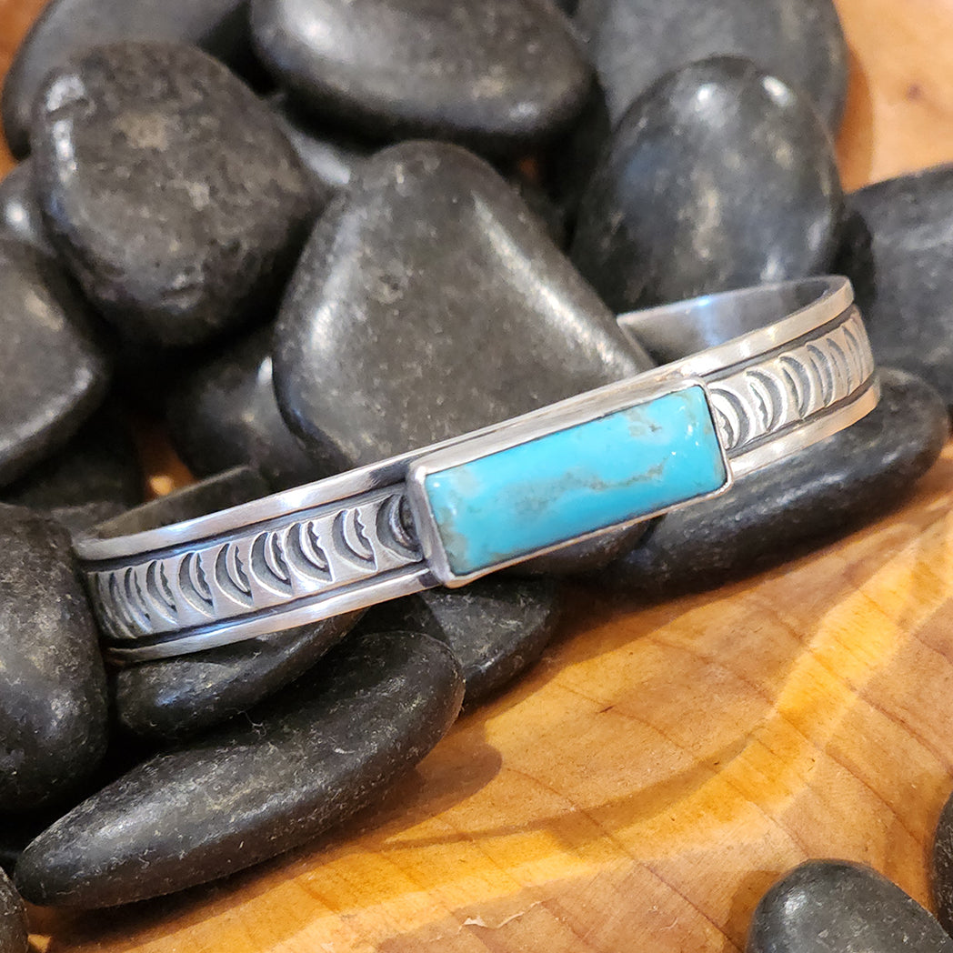 Ella Turquoise Bar Cuff Bracelet - Boho Chic Adjustable Bangle for Women - Perfect for Casual Wear, Festivals & Layered Jewelry Looks