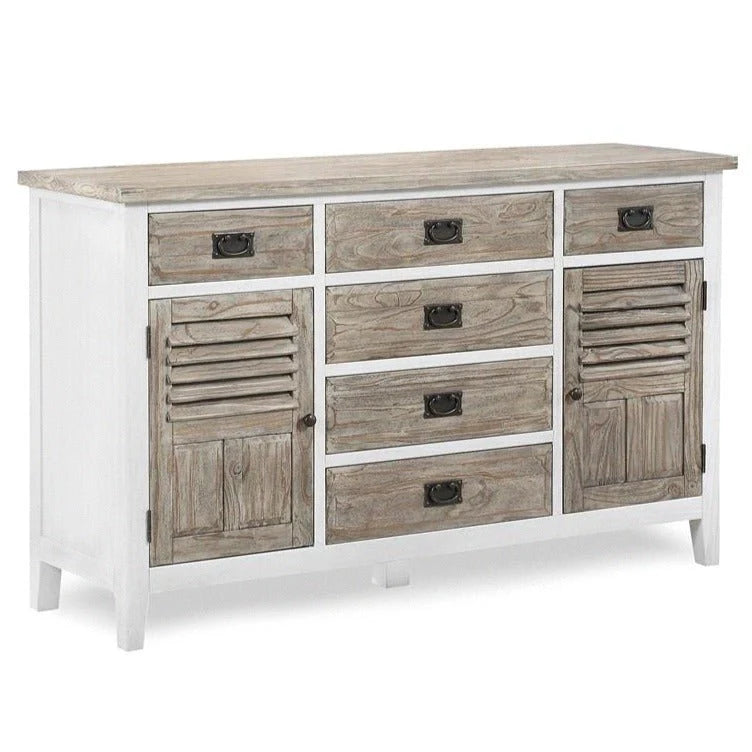 Handmade Indian Solid Mango Wood 6-Drawer Dresser with Carved Shutters - Traditional Ethnic Furniture for Bedroom & Living Room Decor