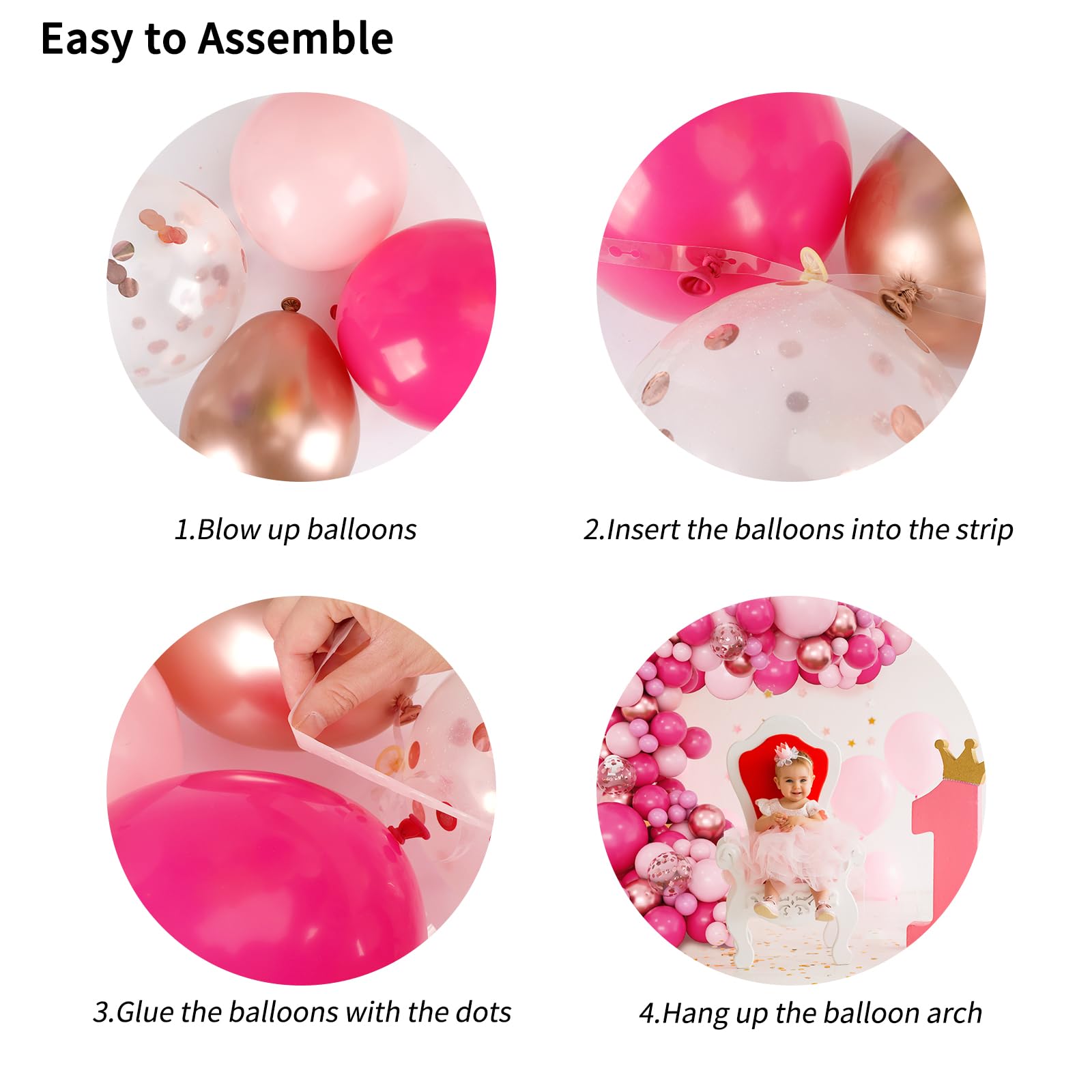 160pcs Pink Balloon Arch Garland Kit - Hot Pink & Rose Gold Metallic Confetti Balloons for Birthday, Baby Shower, Princess Party, Wedding Decorations | Perfect for Backdrops, Photo Booths & Event Decor