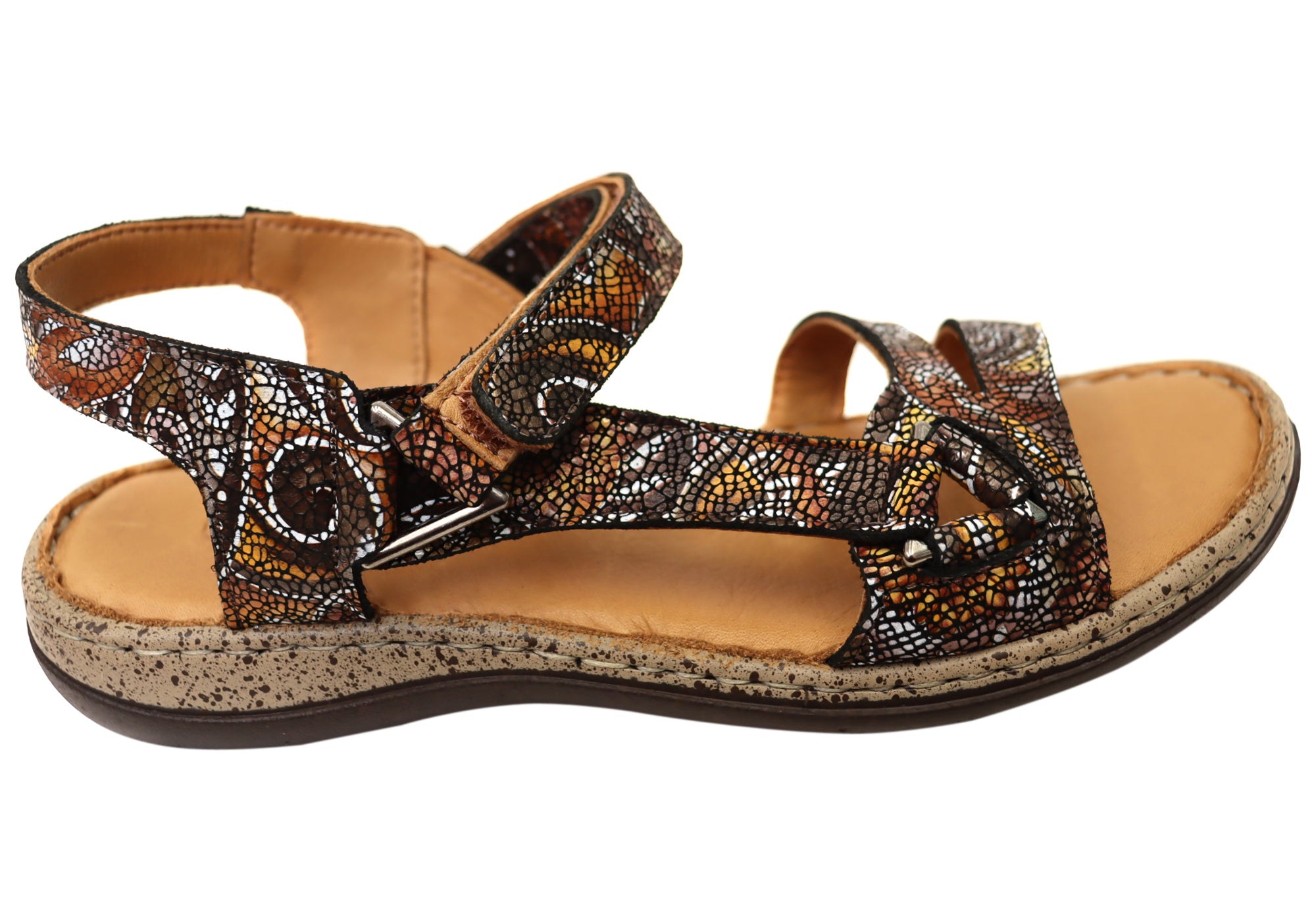 Orizonte Floral Women's Comfortable European Leather Sandals - Stylish Summer Casual Sandals for Beach, Vacation & Everyday Wear