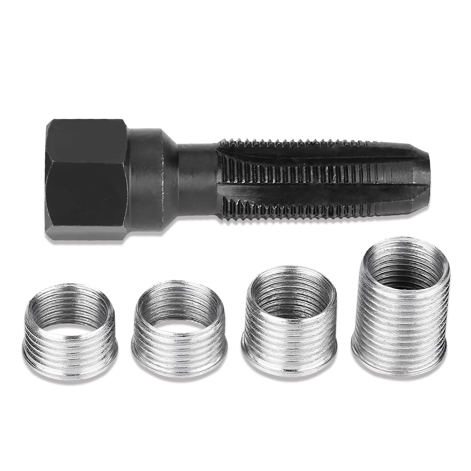 High-Quality Carbon Steel Spark Plug Rethread Kit - 14mm Thread Repair Tool with 4 Durable Inserts | Perfect for Automotive, Motorcycle & Small Engine Spark Plug Repair
