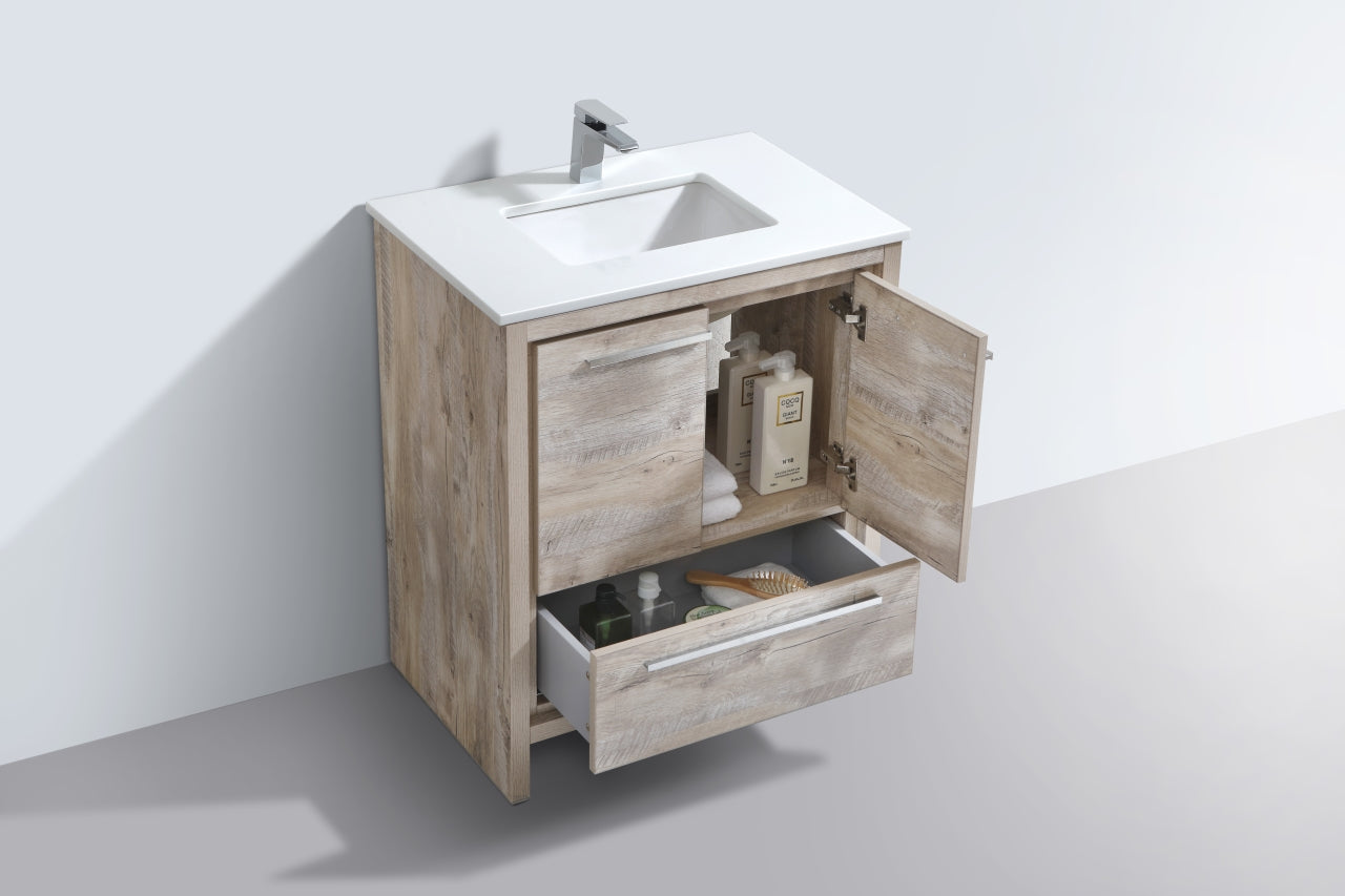 Modern Bathroom Vanity with Nature Wood & Quartz Countertop - AD30 Floor Standing Vanity for Contemporary Bathrooms - Perfect for Master Bath, Guest Bath & Powder Room Renovations