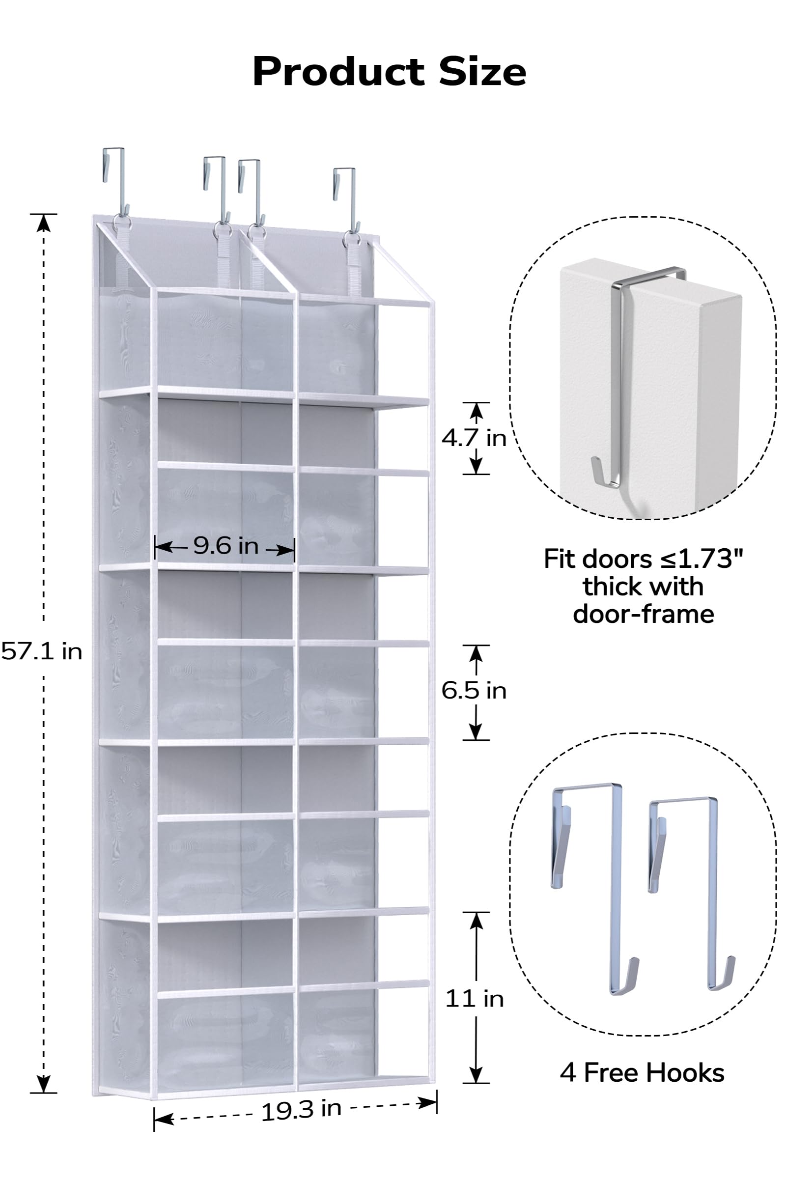 Clear Over The Door Organizer 5 Shelf - Large Capacity Hanging Storage with 10 Pockets for Pantry, Dorm, Bedroom & Closet - White | Space-Saving Door Organizer for Nursery, Sundries & Home Organization