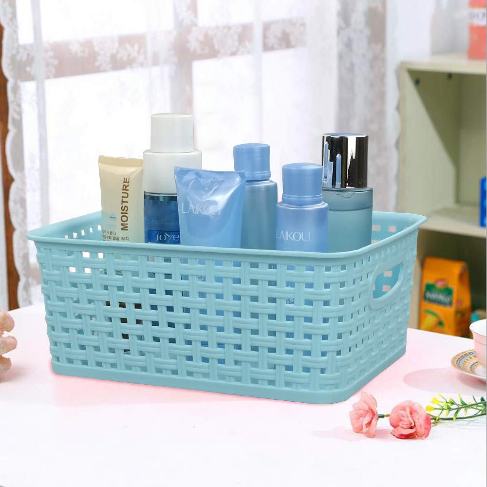 6 Pack Plastic Weave Storage Baskets - Foldable Organizer Bins for Home, Office, Closet & Bathroom Organization | Space-Saving Storage Solution