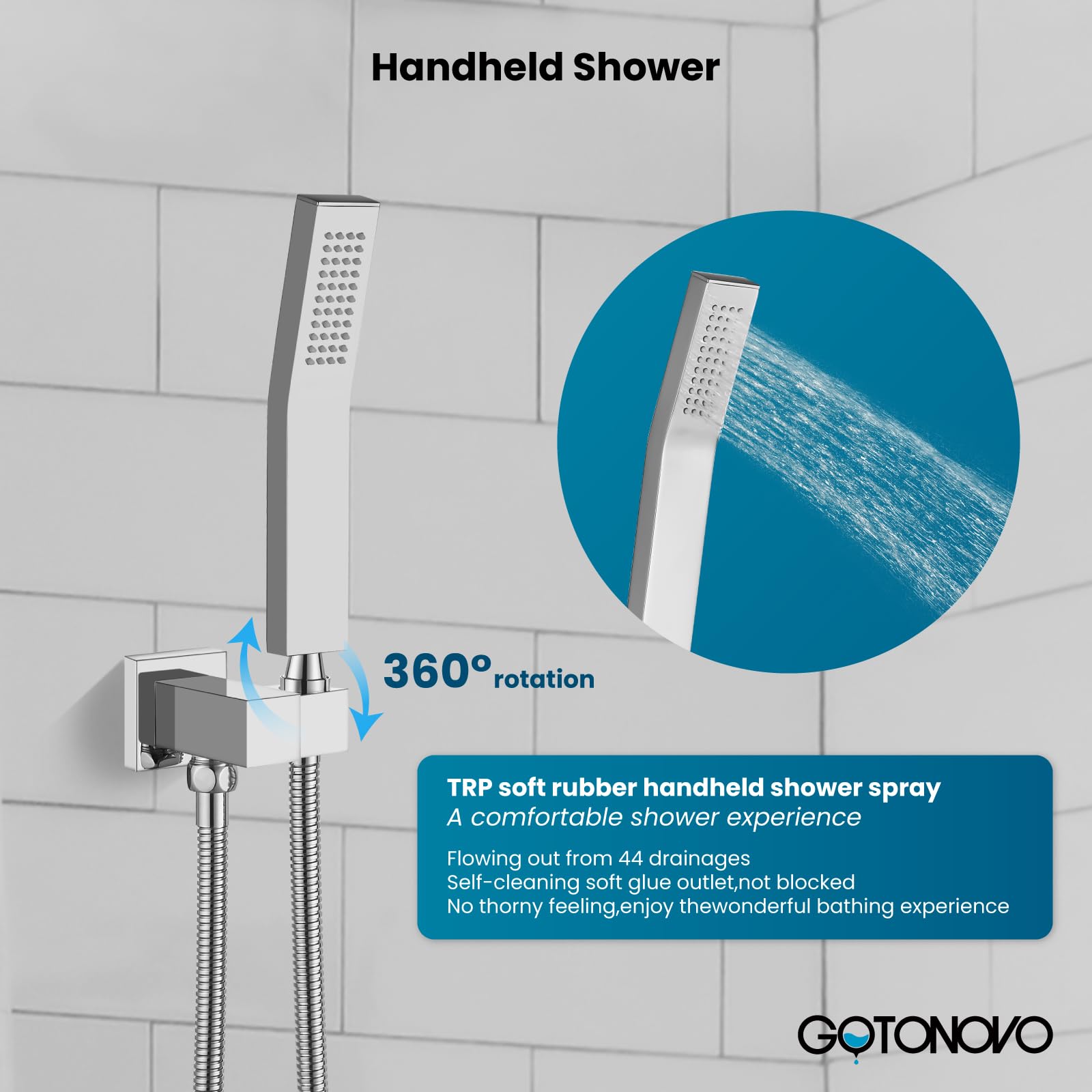 Gotonovo Rainfall Shower System - 10 Inch Wall Mounted Shower Head and Handle Combo with Solid Brass Pressure Balancing Mixer Valve in Polished Chrome - Perfect for Luxurious Spa-Like Bathroom Experience
