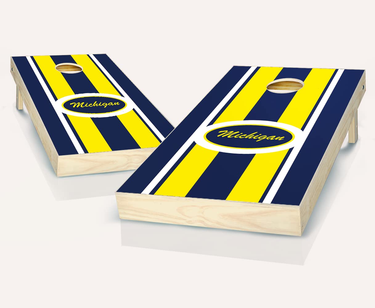 Premium Michigan Stripe Cornhole Game Set - 2 Boards & 8 Bags with Custom Accessories - Outdoor Lawn Games for Backyard Parties, Tailgating, and Family Gatherings