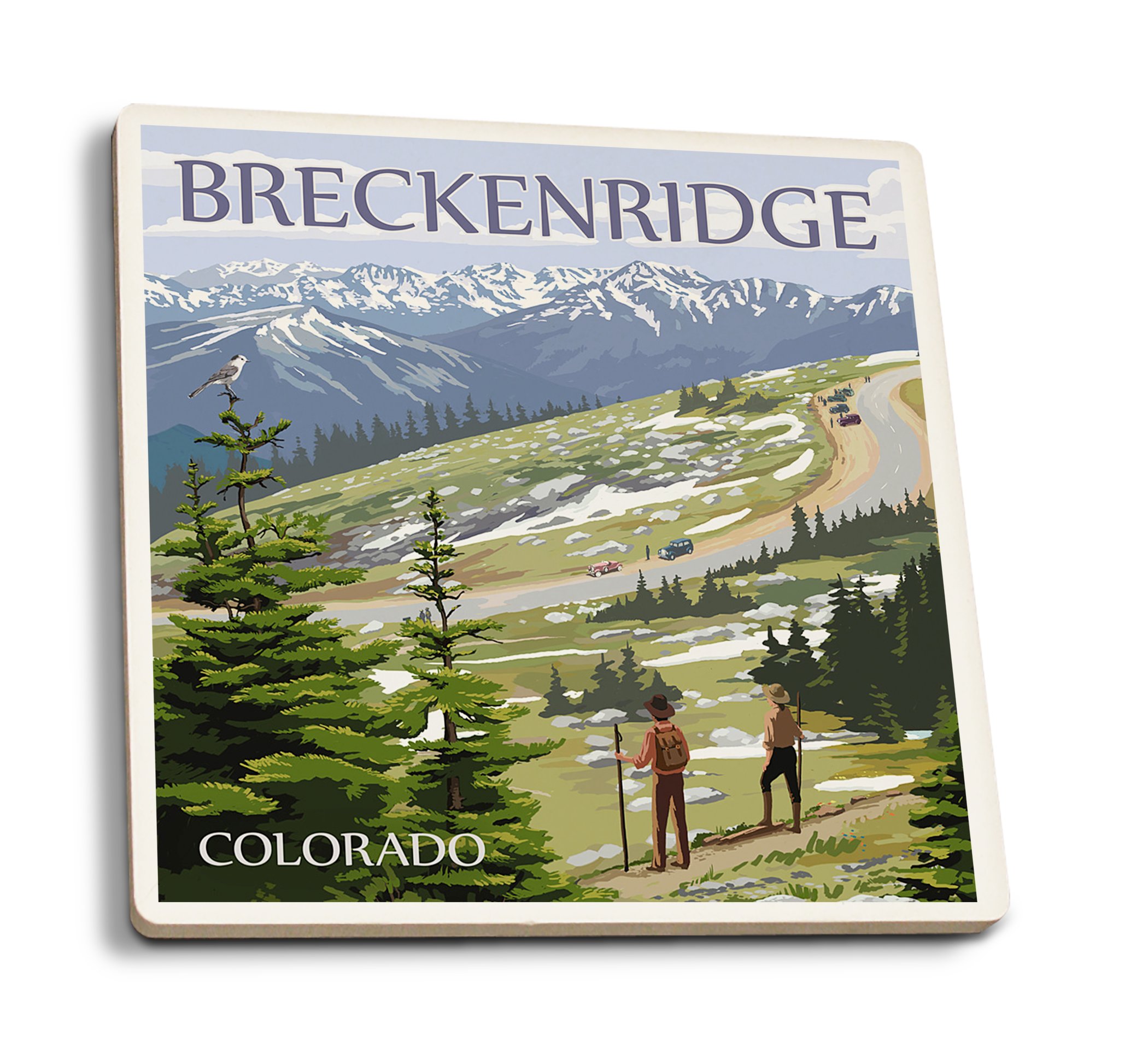 Breckenridge Colorado Absorbent Ceramic Coasters Set of 4 - Cork Backed, Scenic Mountain Design - Perfect for Kitchen, Dining Table, and Home Decor - Ideal for Coffee, Wine, and Drink Protection
