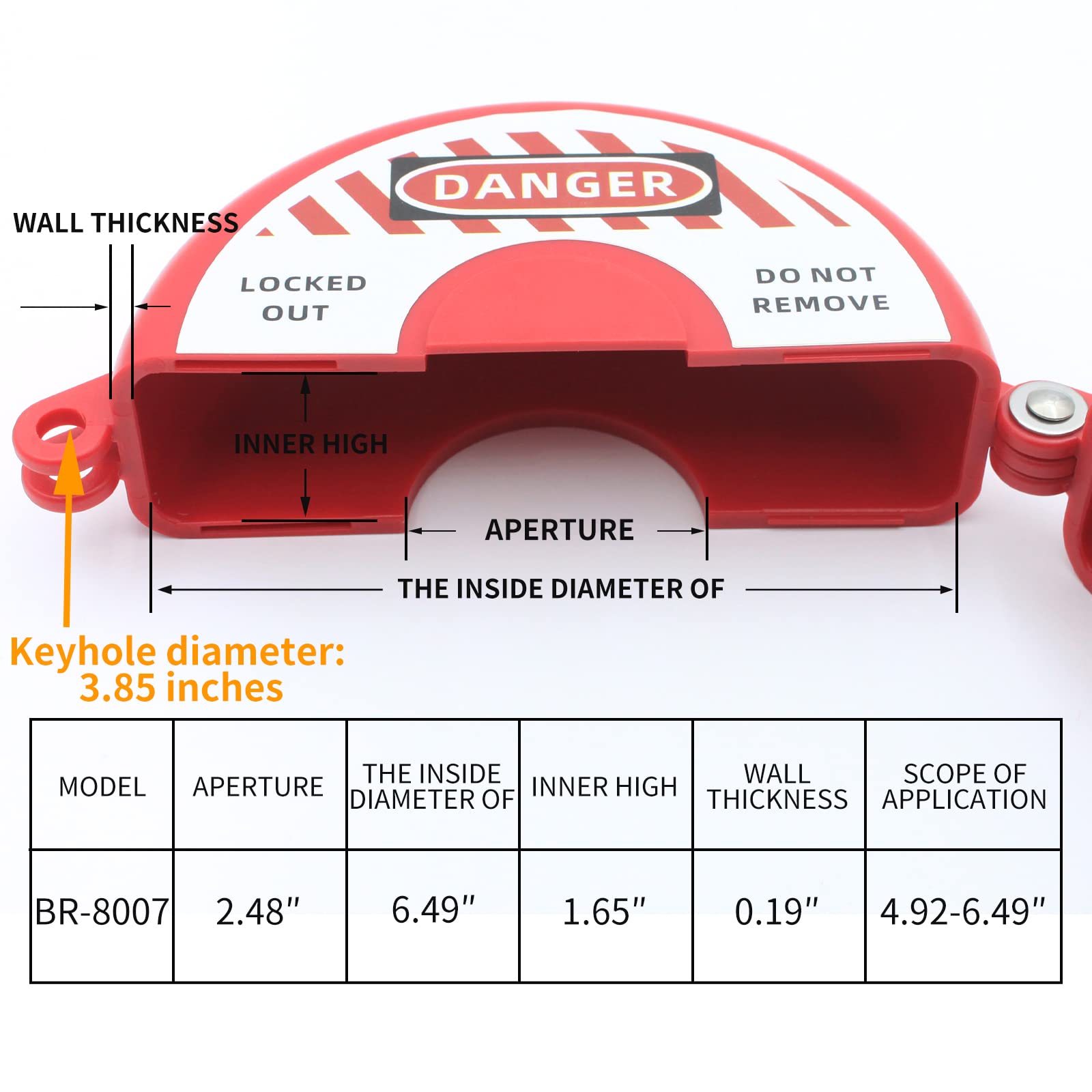Lockout Tagout (LOTO) Valve Lockout Device - Red Safety Lock for 5-6.5 Inch Valve Handles | OSHA Compliant Key Lock | Industrial Equipment Safety for Water, Gas & Chemical Pipes