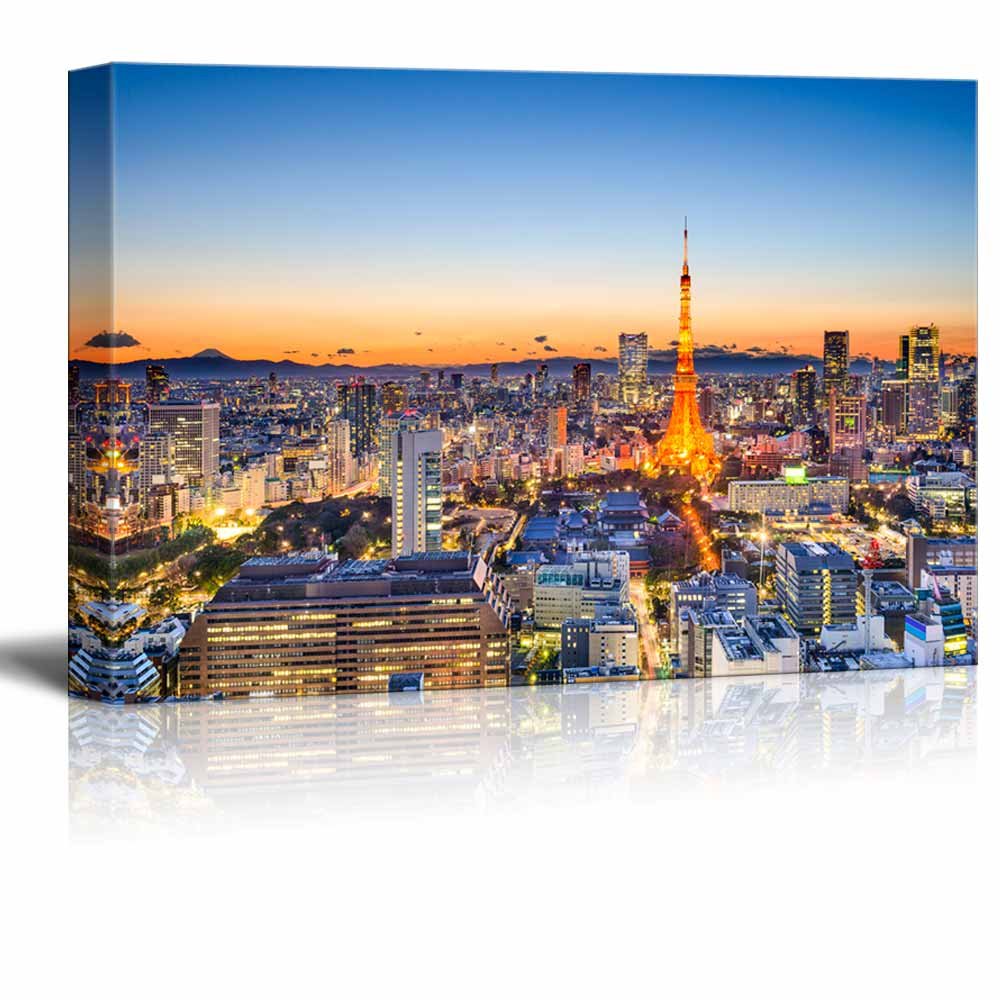 Tokyo Japan Skyline Canvas Print - Modern Wall Art Decor for Living Room, Bedroom & Office - 16x24 Inch Stretched Gallery Wrap Ready to Hang - Perfect for Home & Gifts