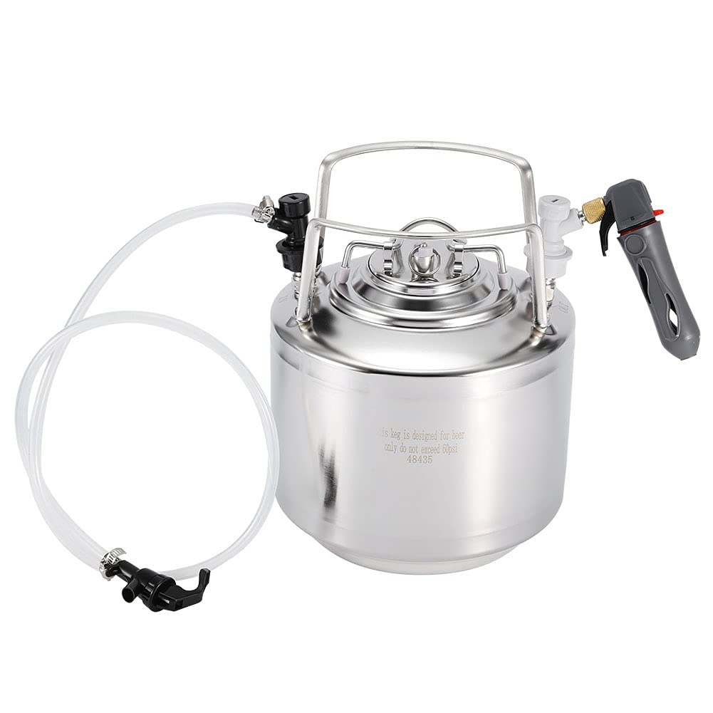 PUSOKEI 6L Stainless Steel Pressurized Beer Keg Kit with Hose & Faucet - Homebrew Beer Fermentation, Storage & Dispensing System for Parties, BBQs & Home Bars