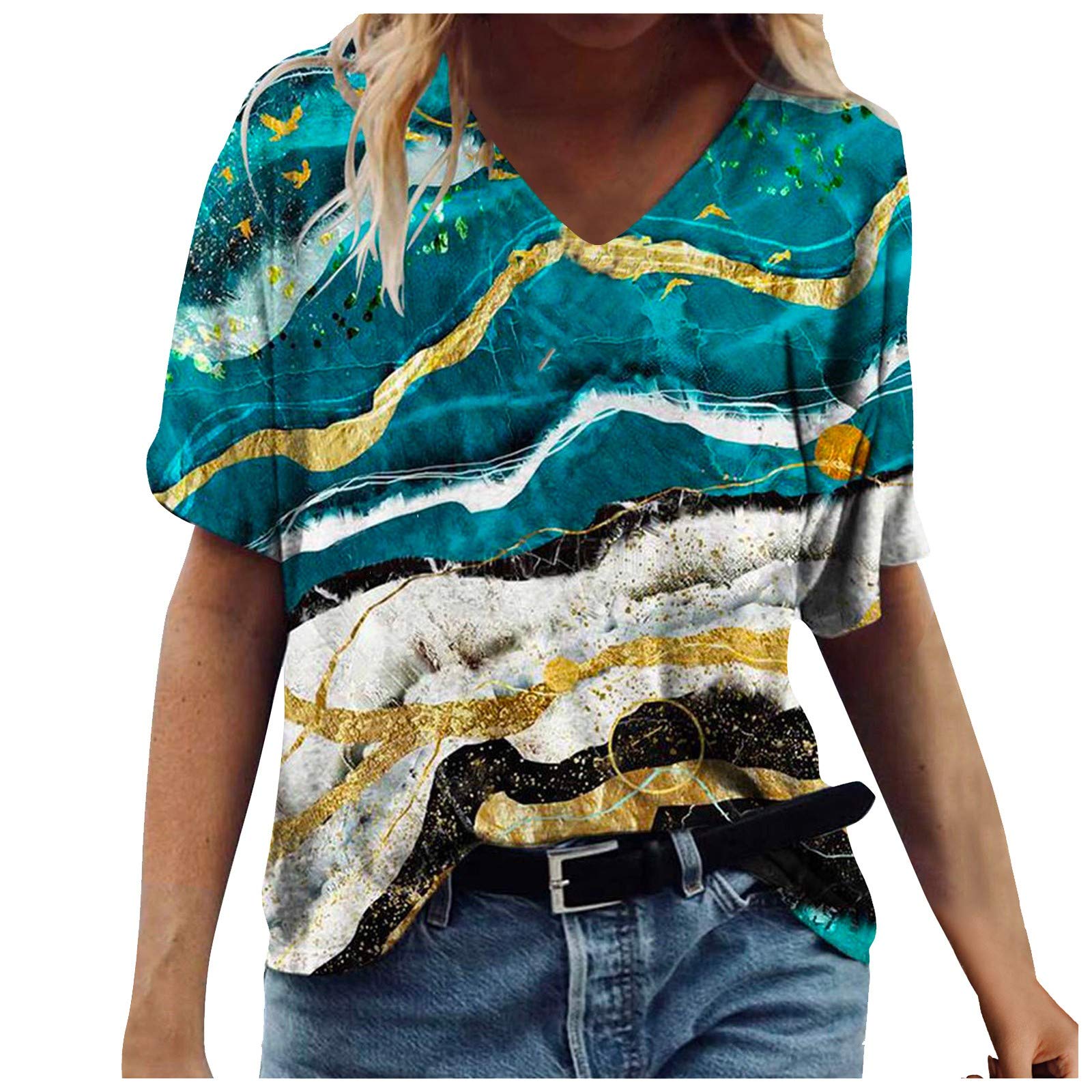 Affordable Women's Short Sleeve V-Neck T-Shirts Under $10 - Fashion Printed Casual Summer Tees for Everyday Wear & Outfits