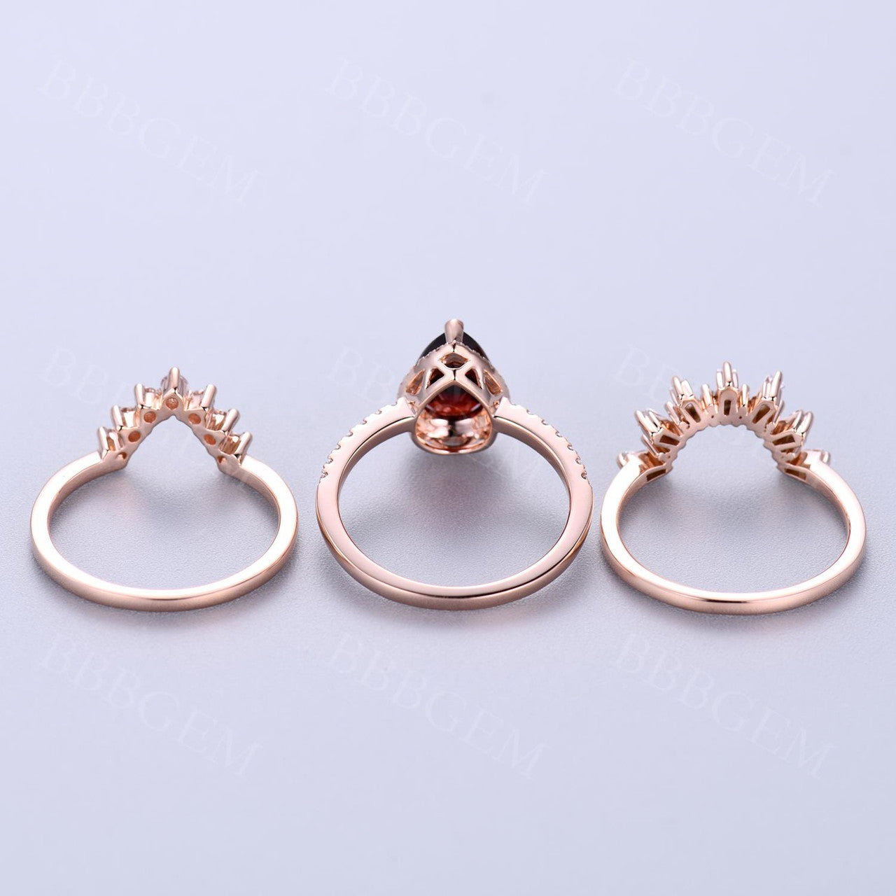 3Pcs Pear Garnet Vintage Engagement Ring Wedding Set - 1.2 Carat Diamond Band for Women, Bridal Jewelry, Anniversary Gift, Proposal & Special Occasions