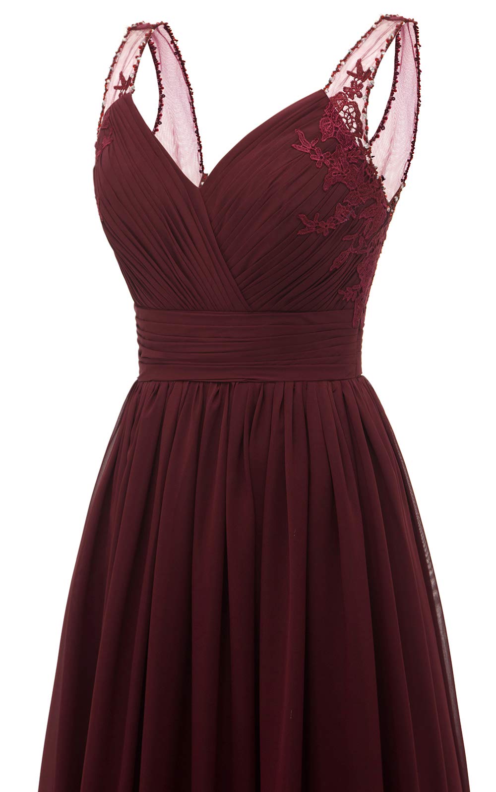 Elegant Chiffon Lace Bridesmaid Dresses for Women - V-Neck A-Line Long Formal Gown with Pleated Tulle Straps | Perfect for Weddings, Proms, Evening Parties and Special Occasions