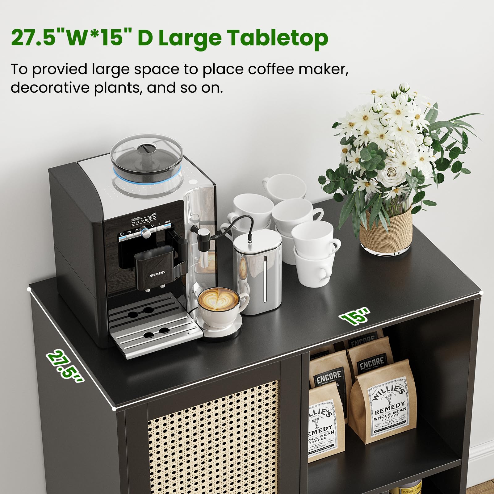 Farini 47 Inch Sideboard Cabinet with Storage & Wine Racks - Modern Wine Bar Buffet Cabinet for Living Room, Kitchen, Dining Room - Black | Perfect for Home Entertaining & Wine Storage